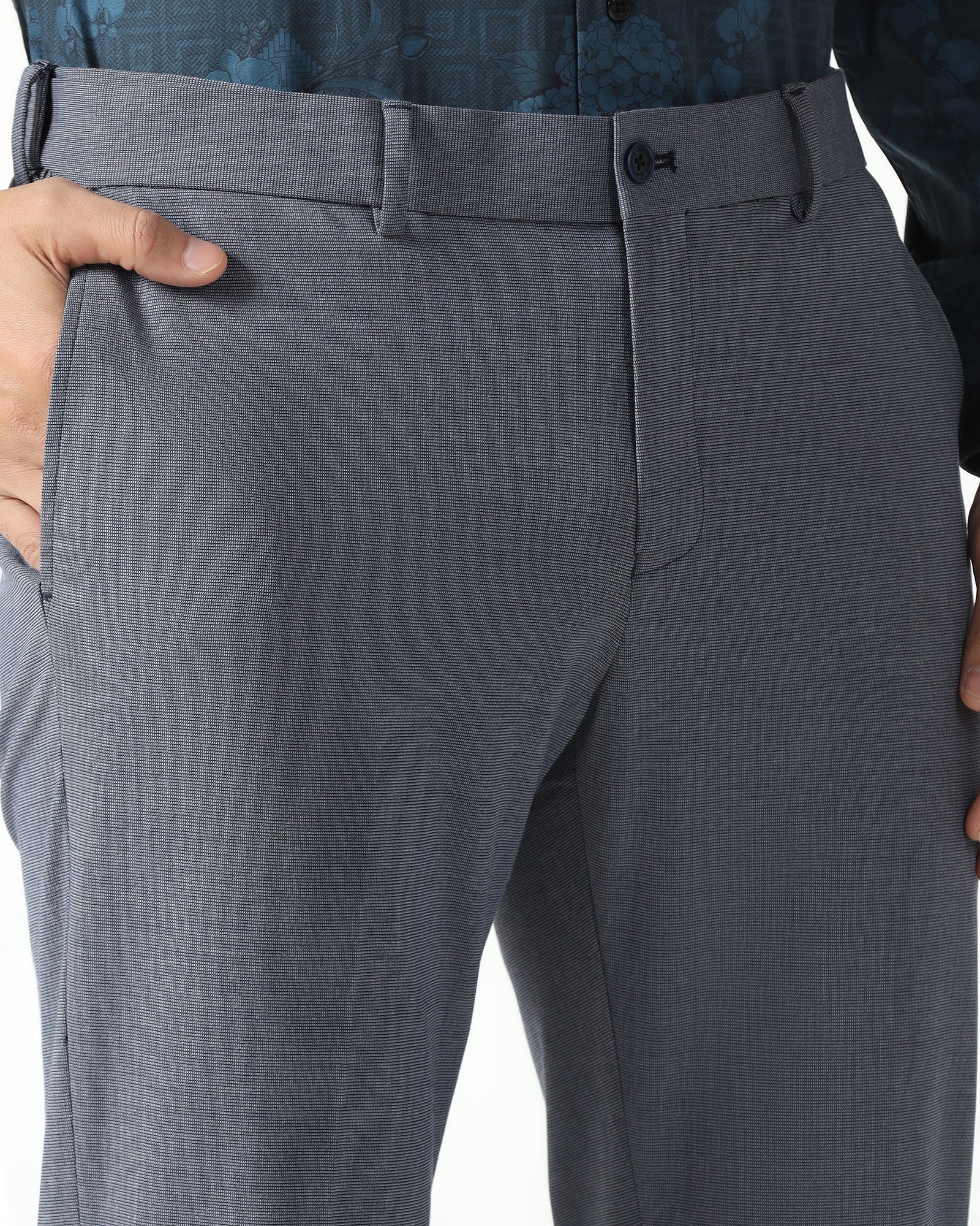 Slim Comfort B-95 Formal Navy Textured Trouser - Hilton