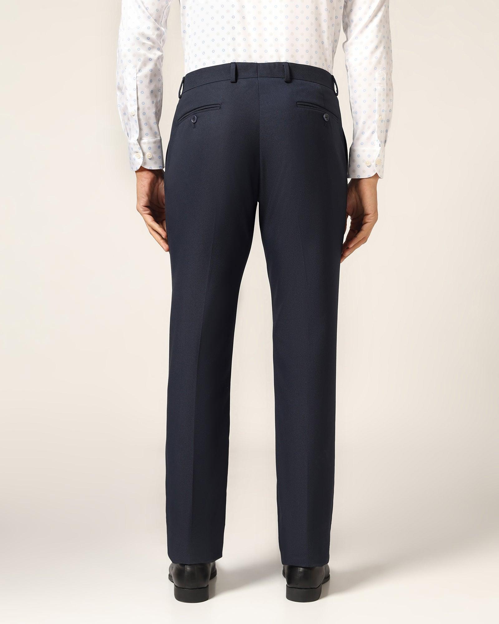 Slim Comfort B-95 Formal Navy Textured Trouser - Luna - Blackberrys