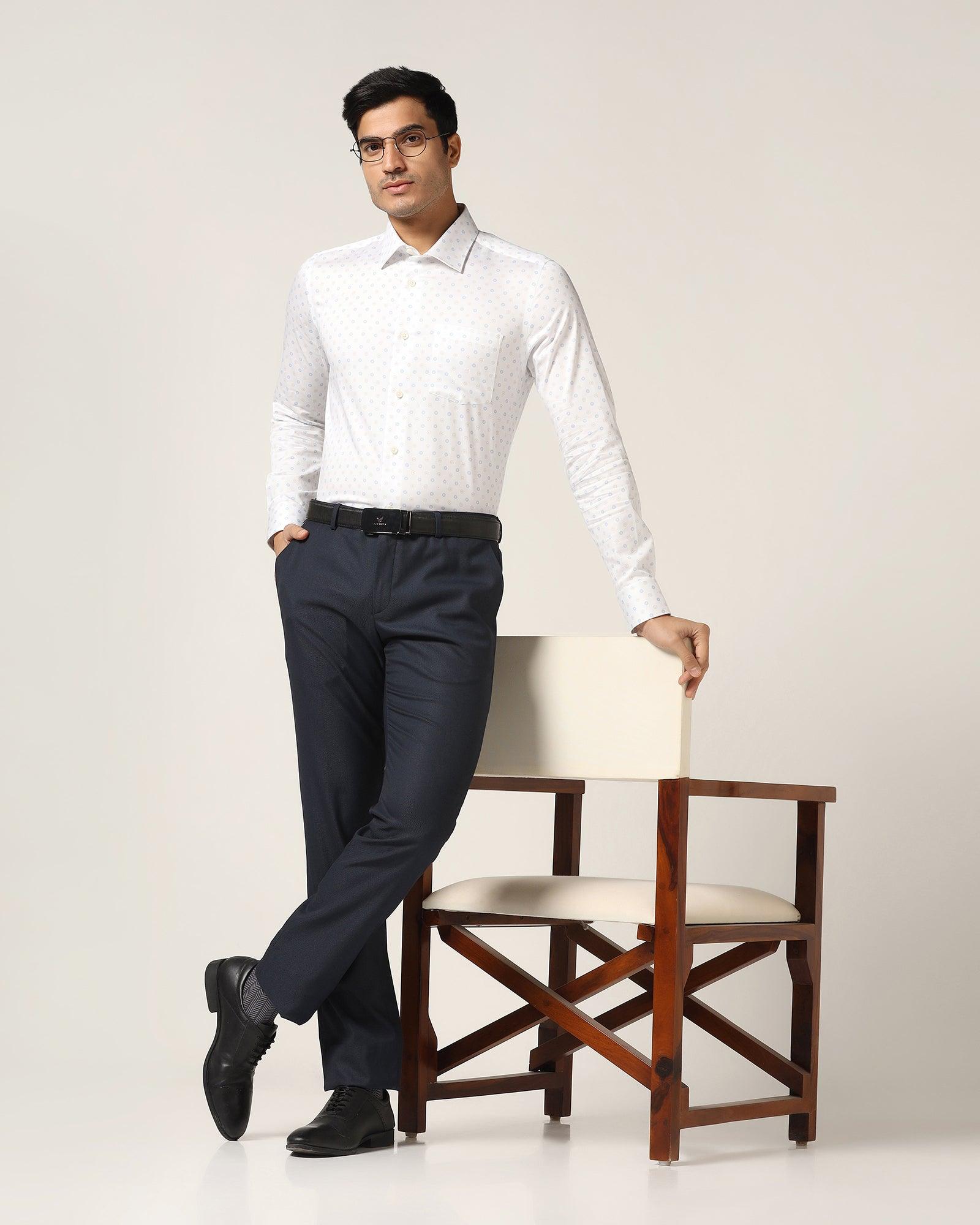 Slim Comfort B-95 Formal Navy Textured Trouser - Luna - Blackberrys
