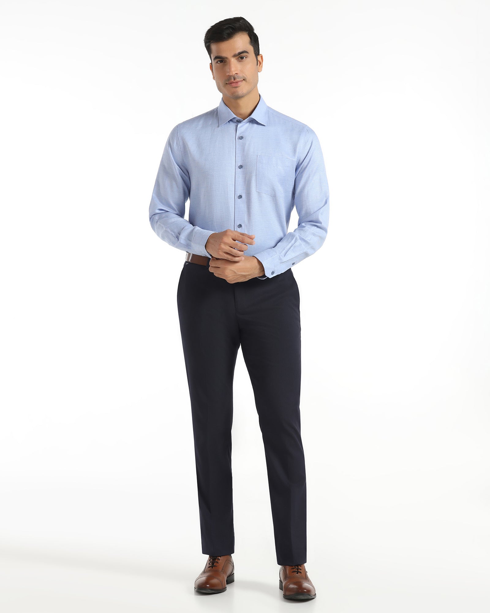 Slim Comfort B-95 Formal Navy Textured Trouser - Saint