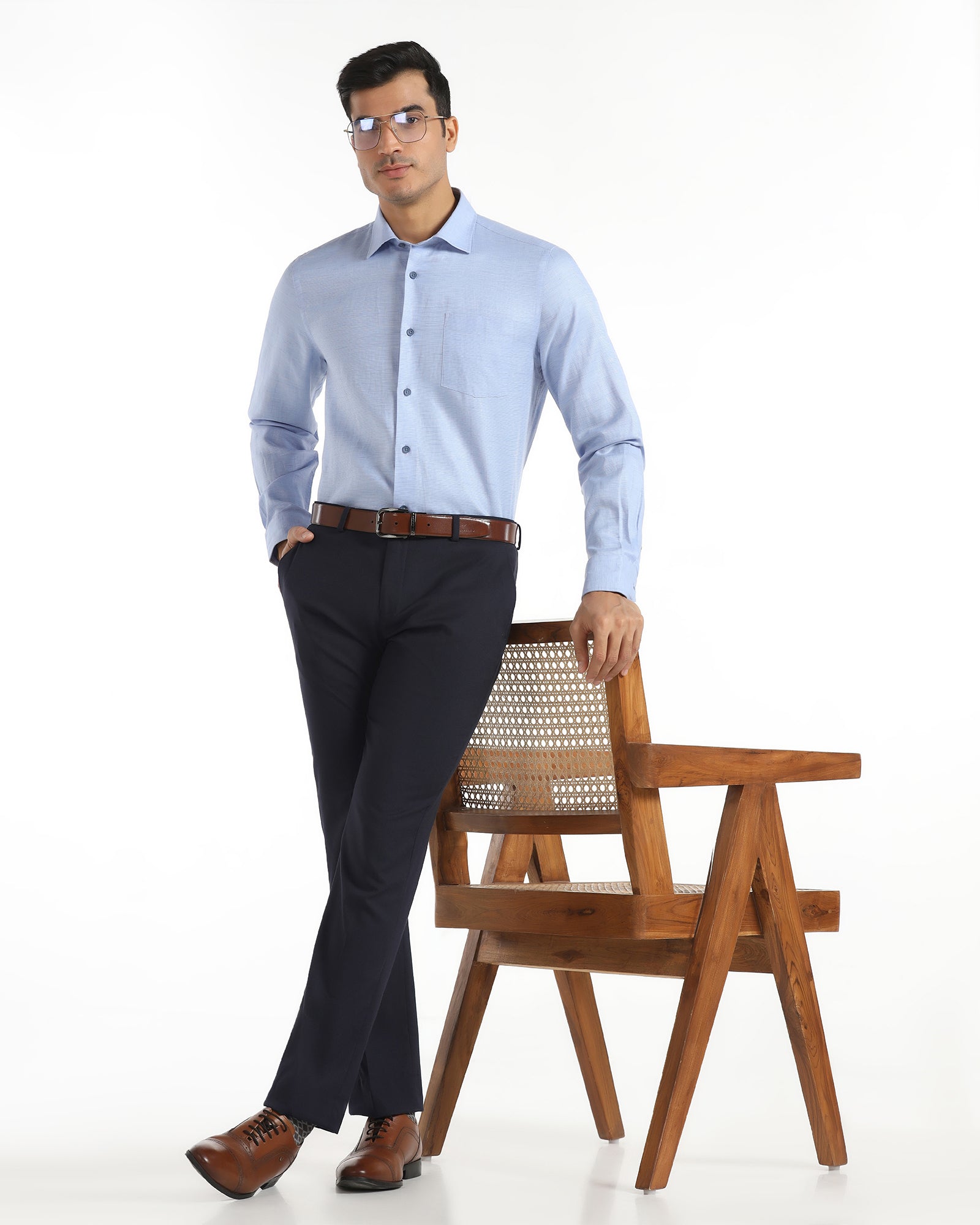 Slim Comfort B-95 Formal Navy Textured Trouser - Saint