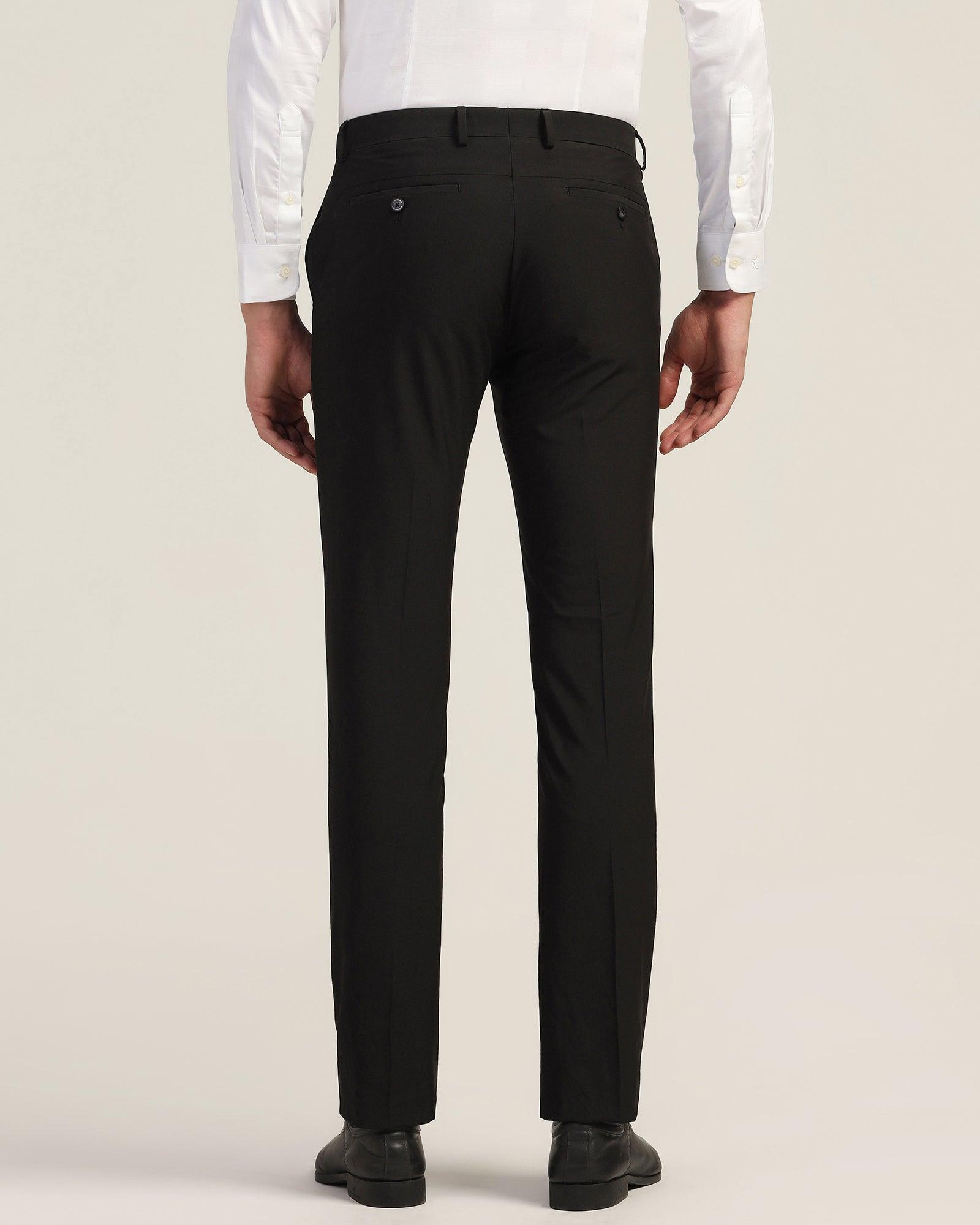 Slim Fit B-91 Formal Black Solid Trouser - Black
