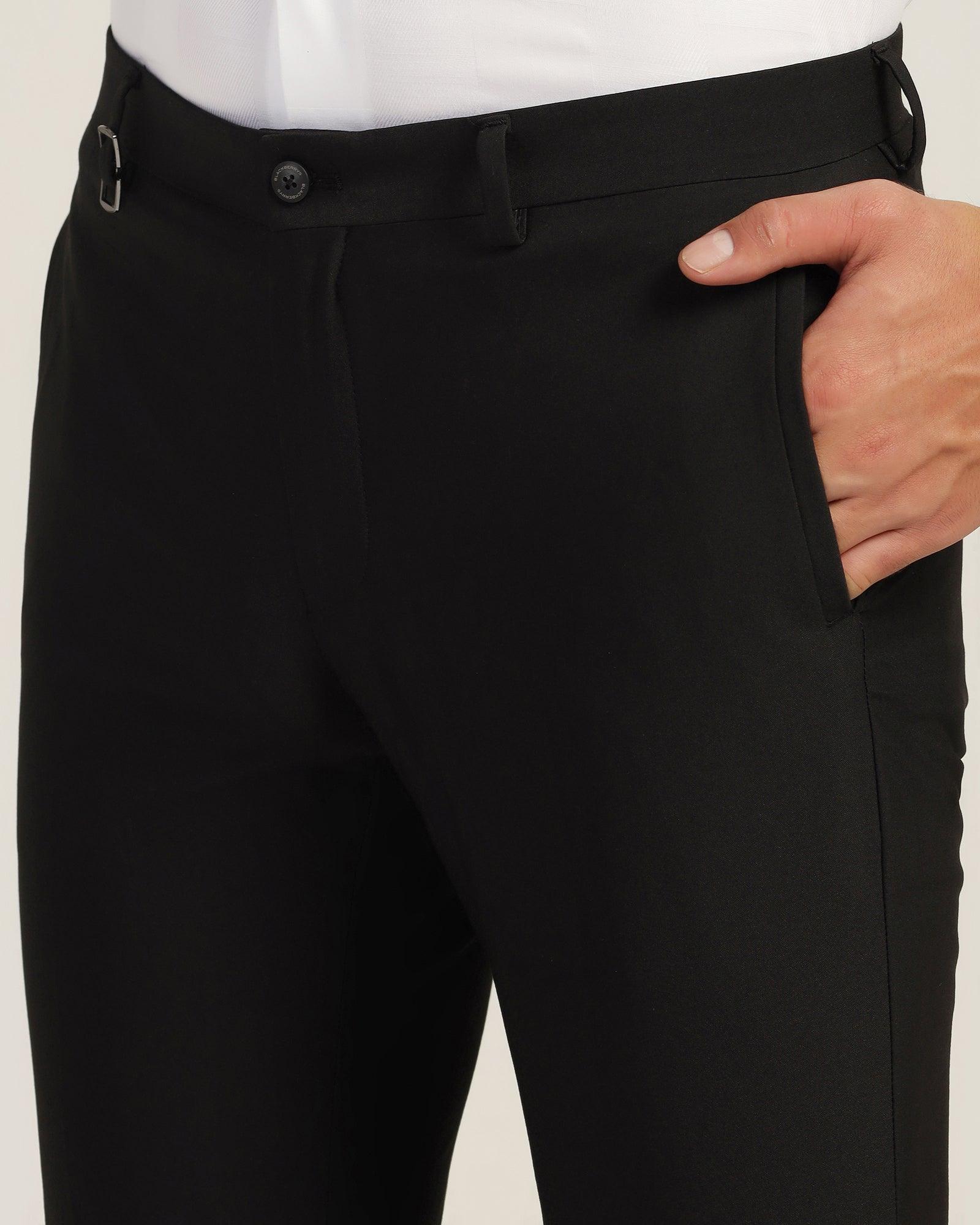 Slim Fit B-91 Formal Black Solid Trouser - Black
