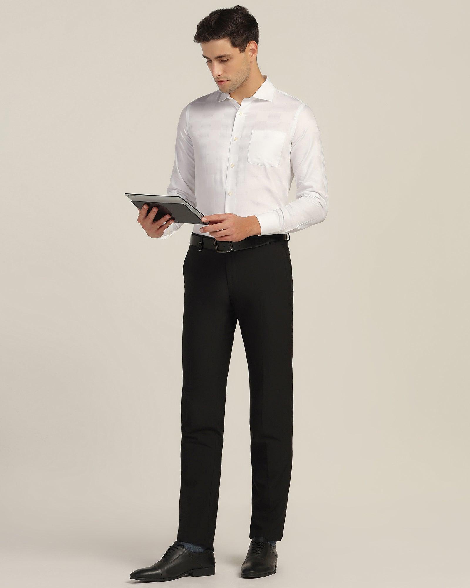 Slim Fit B-91 Formal Black Solid Trouser - Black