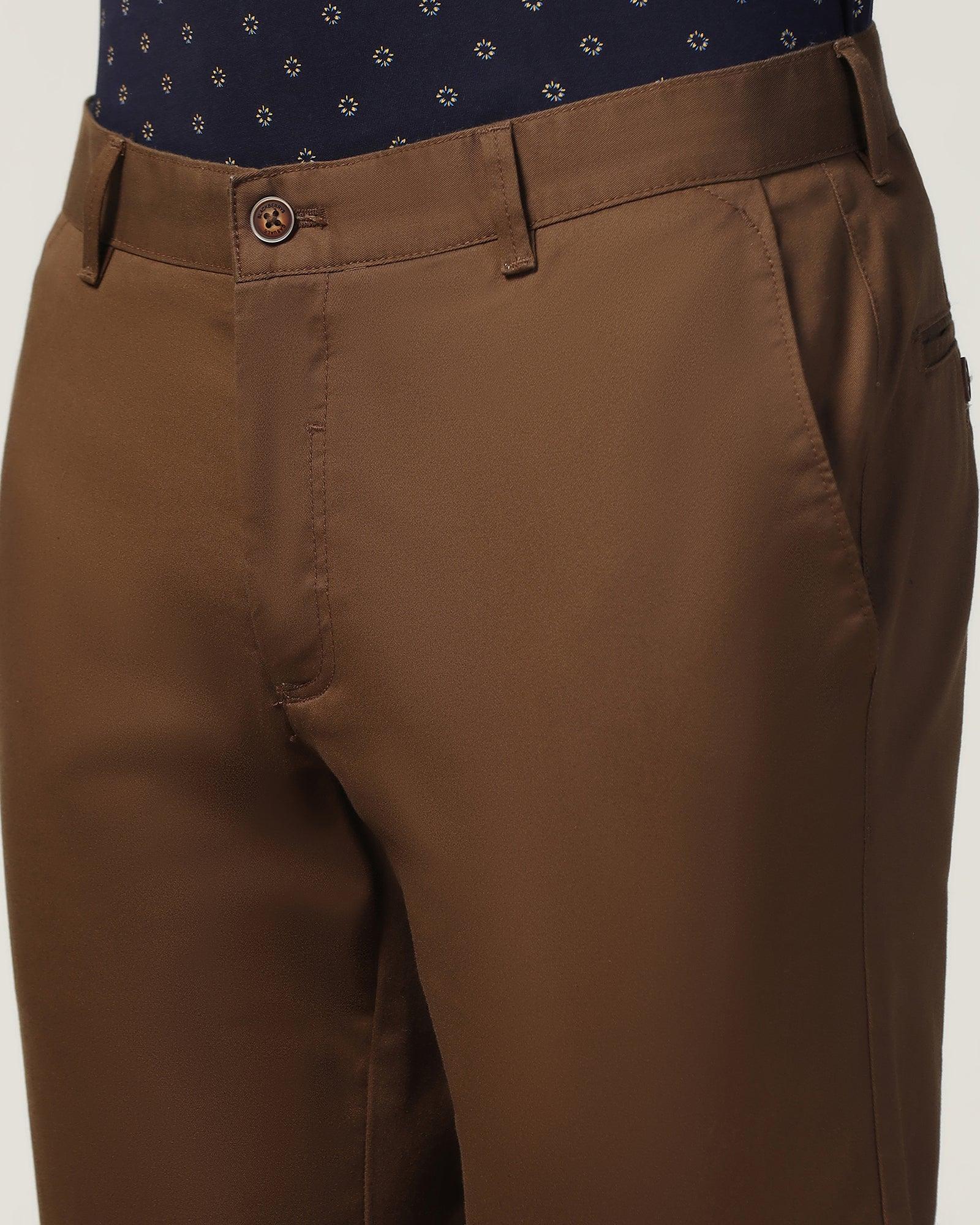 Slim Fit B-91 Casual Brown Solid Khakis - Marico
