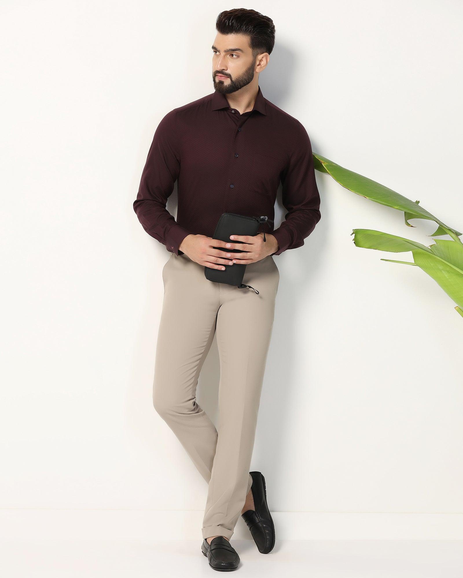 Slim Fit B-91 Formal Beige Solid Trouser - Hayabusa