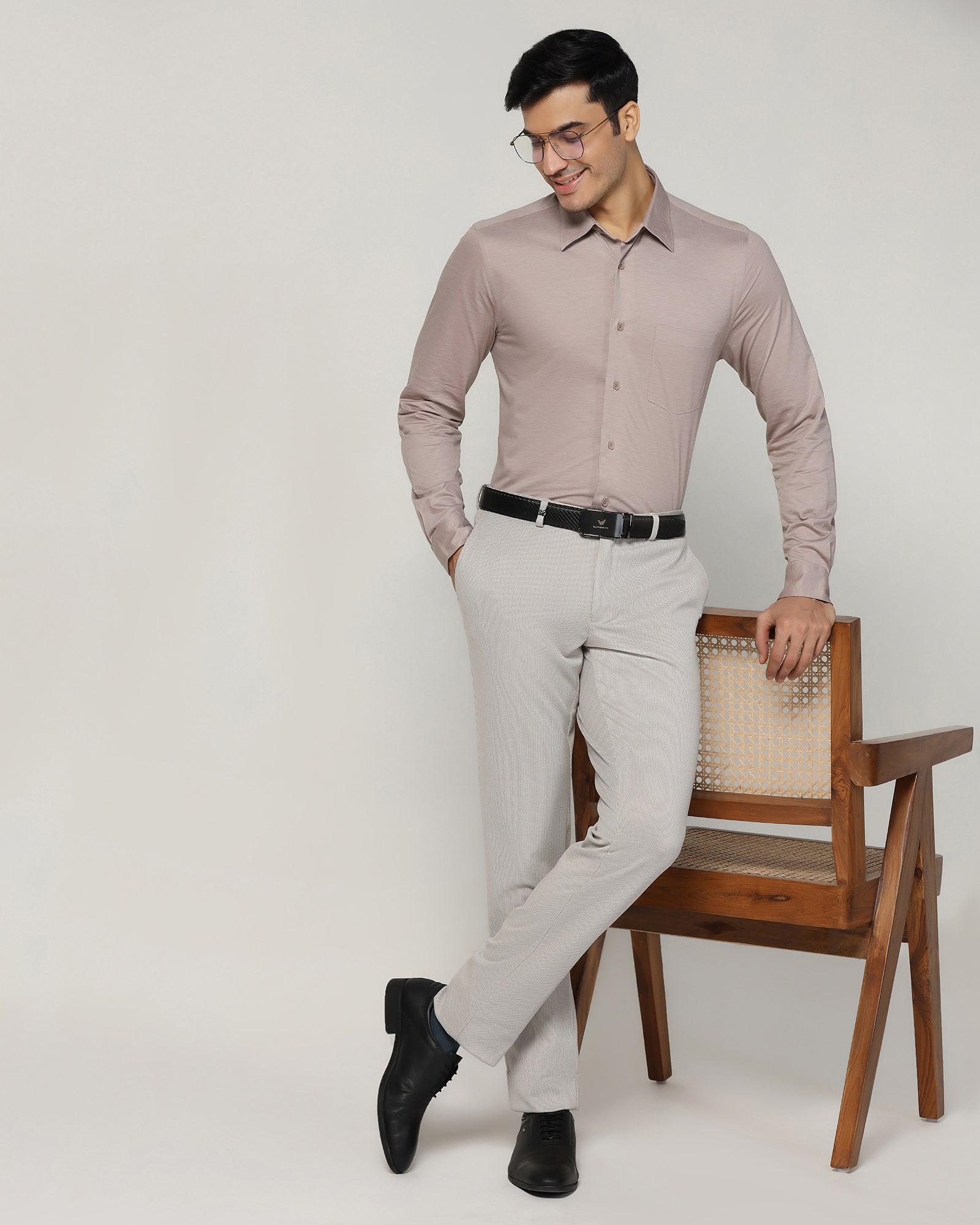 Slim Fit B-91 Formal Beige Textured Trouser - Hummer