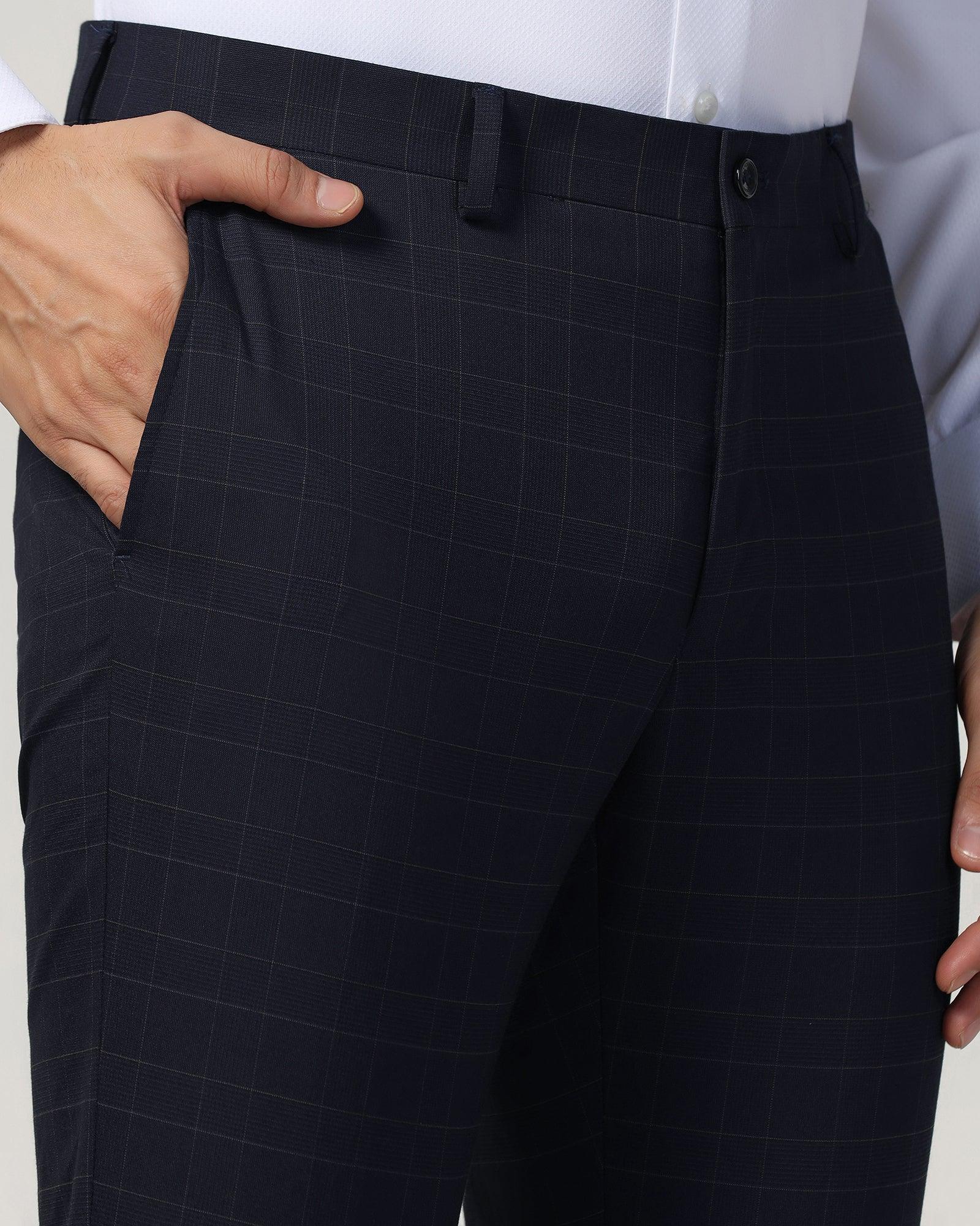 Slim Fit B-91 Formal Navy Check Trouser - Cobalt