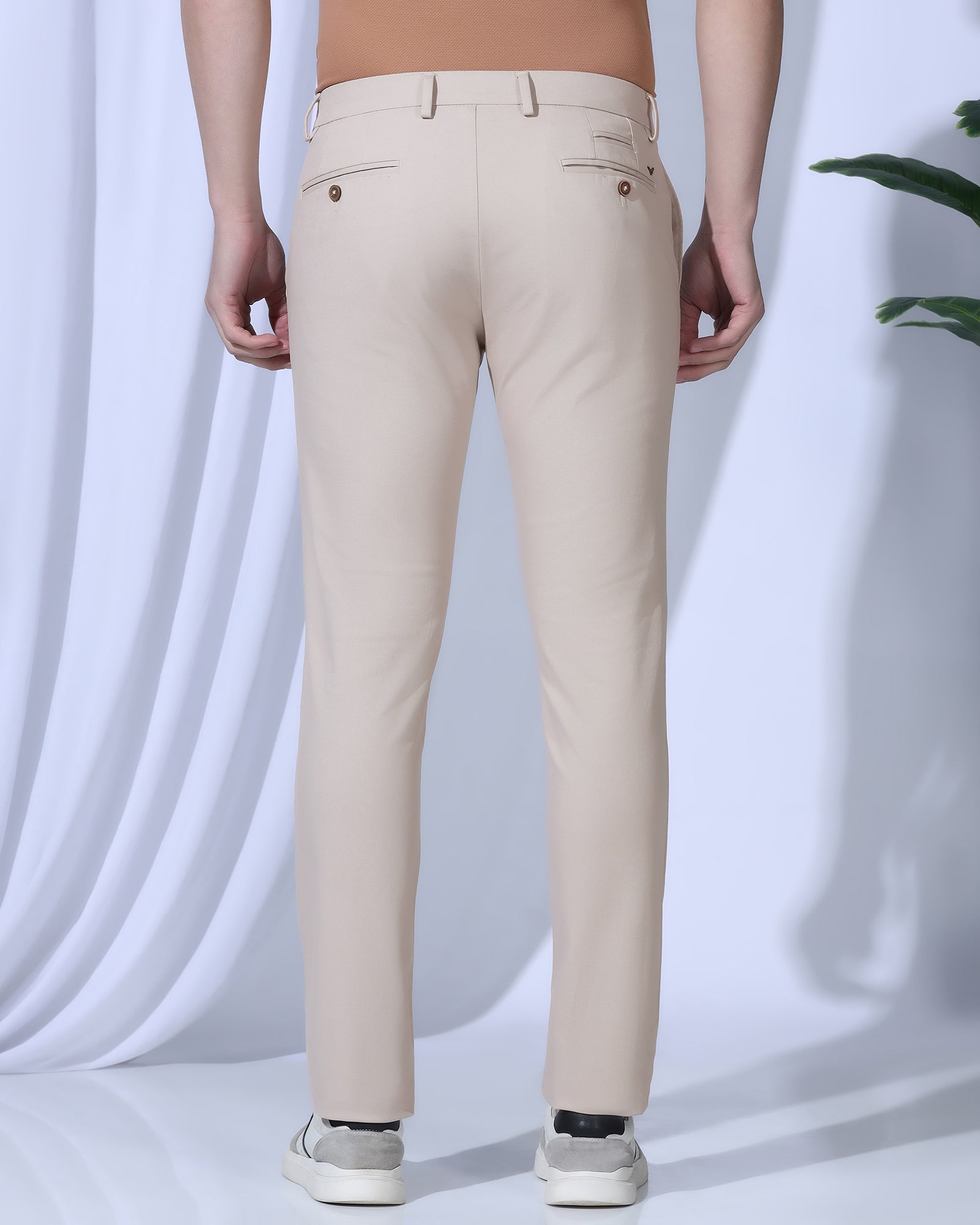 Slim Fit B-91 Casual Beige Textured Khakis - Kary