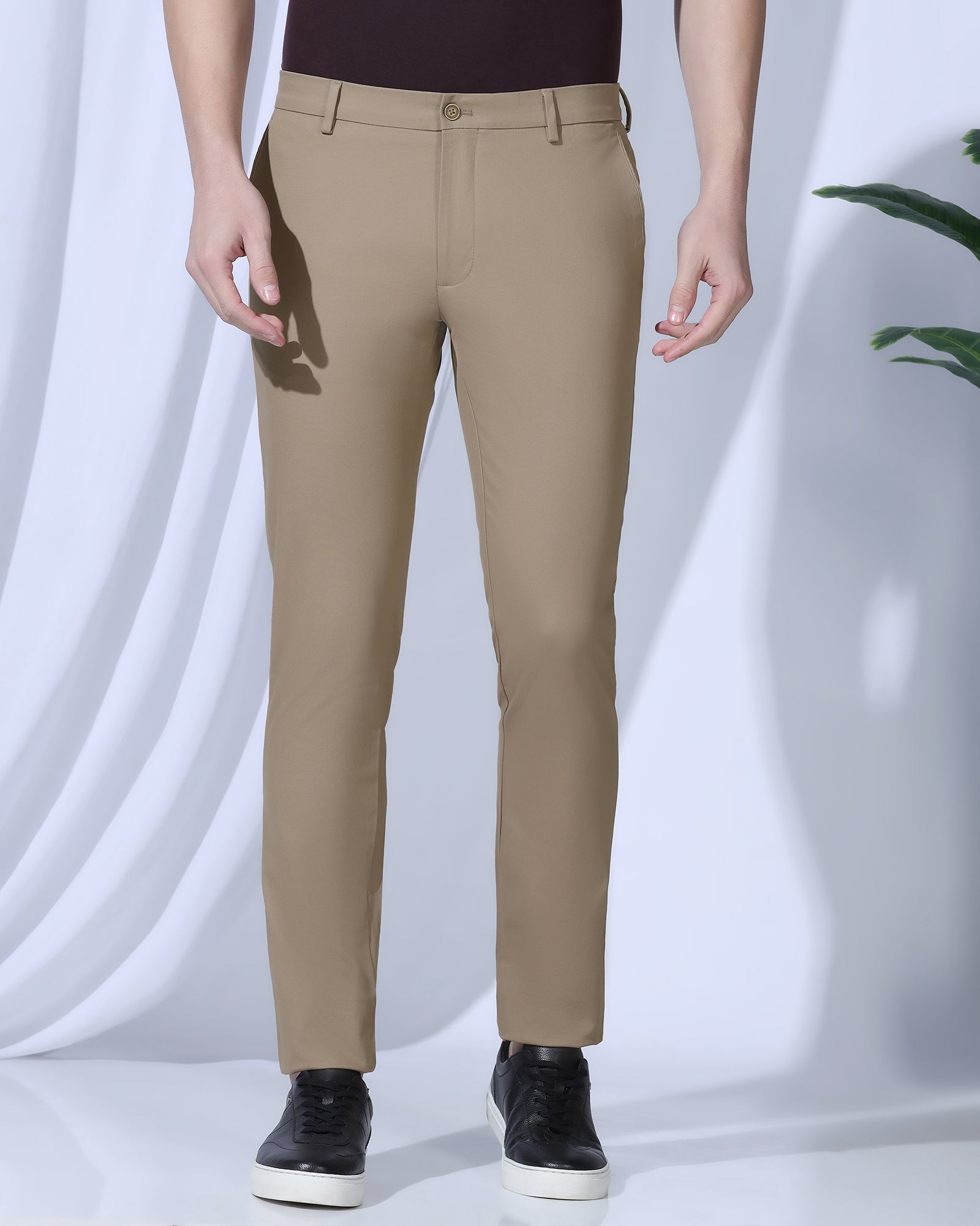 Slim Fit B-91 Casual Brown Textured Khakis - kary