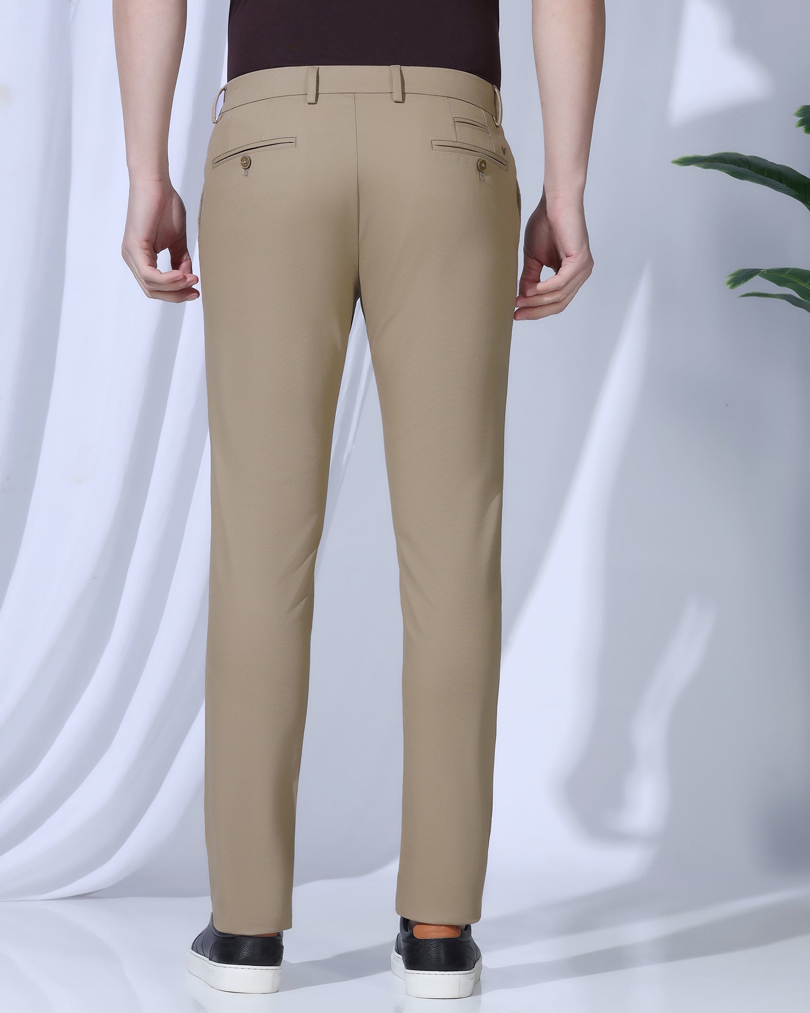 Slim Fit B-91 Casual Brown Textured Khakis - kary