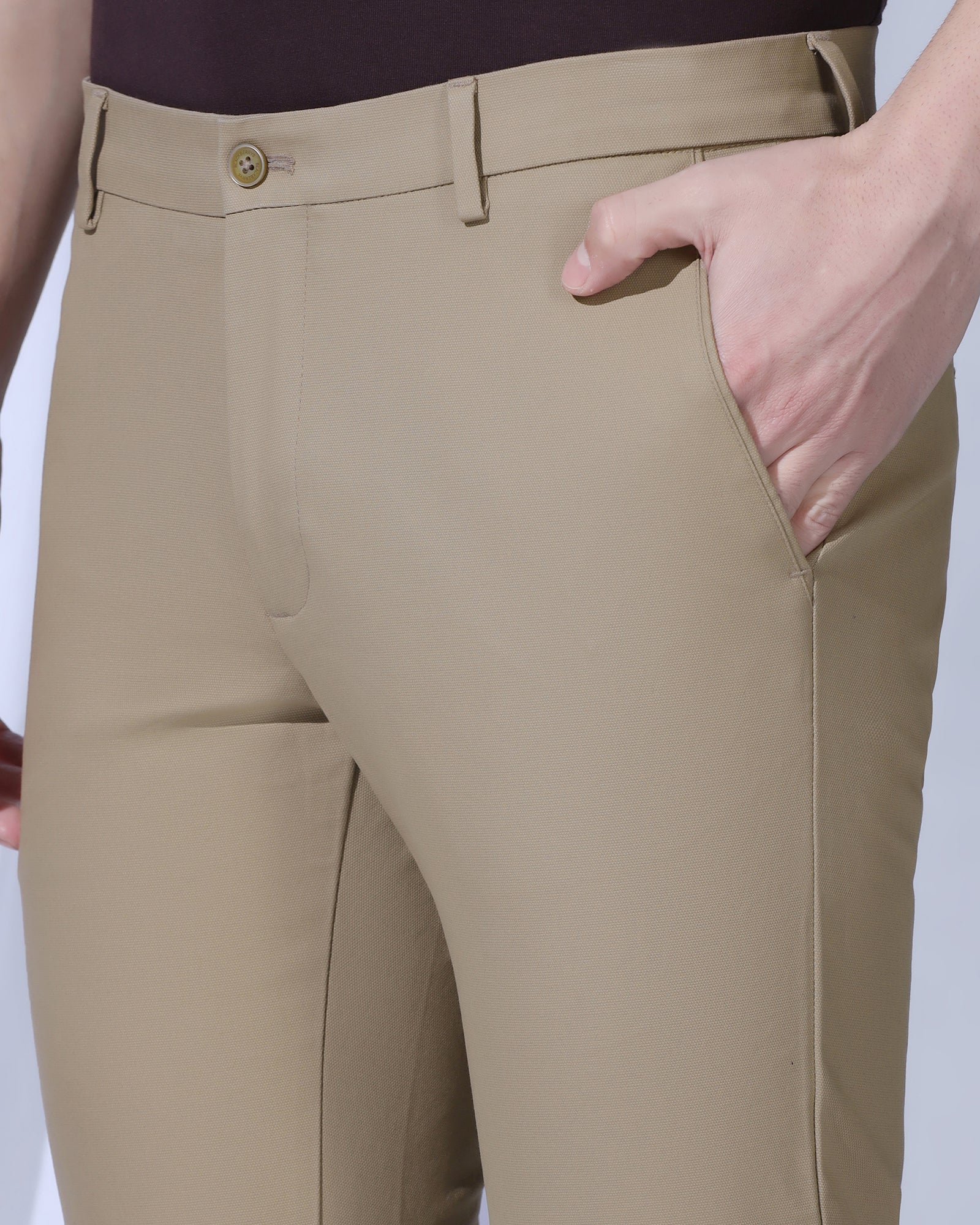 Slim Fit B-91 Casual Brown Textured Khakis - kary