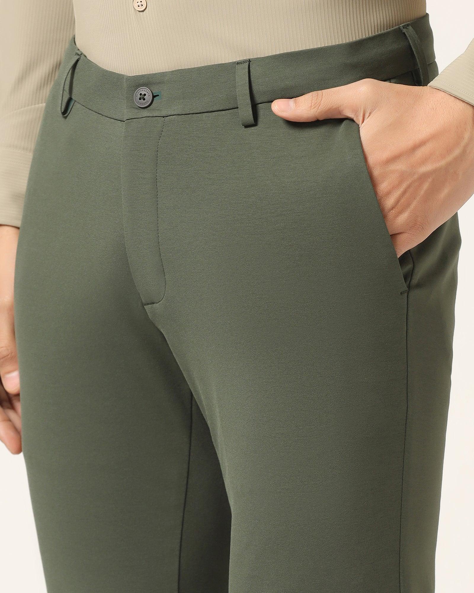 Slim Fit B-91 Casual Dark Olive Solid Khaki - Ziea - Blackberrys