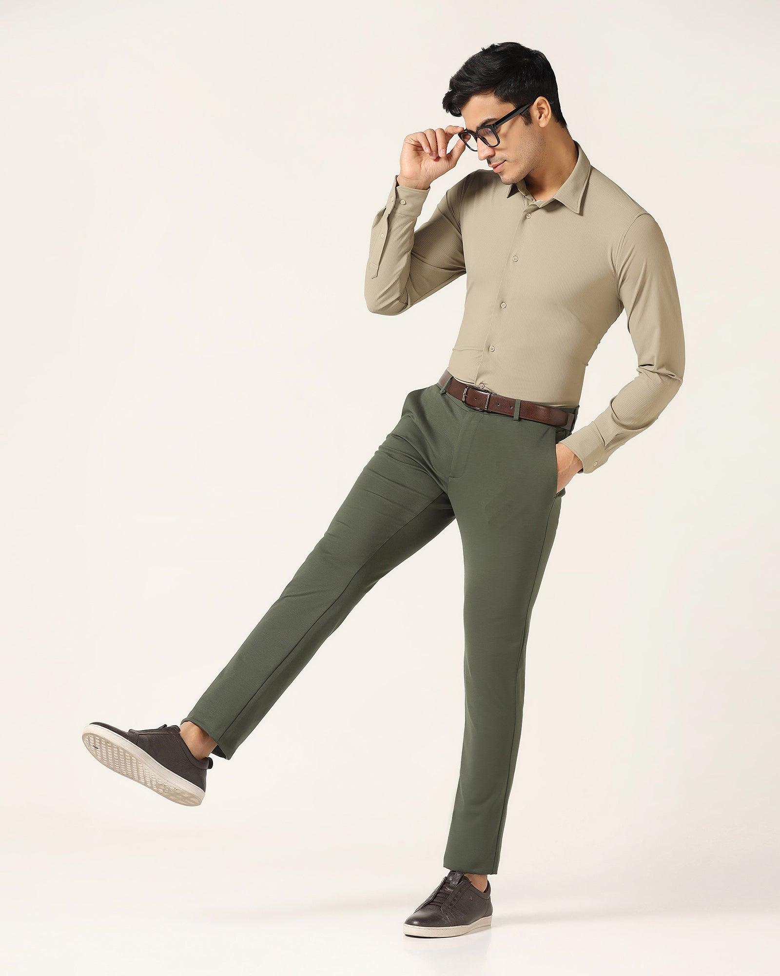 Slim Fit B-91 Casual Dark Olive Solid Khaki - Ziea - Blackberrys