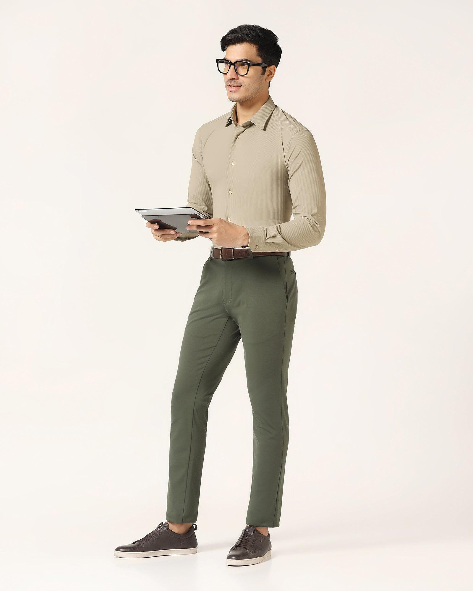 Slim Fit B-91 Casual Dark Olive Solid Khaki - Ziea - Blackberrys