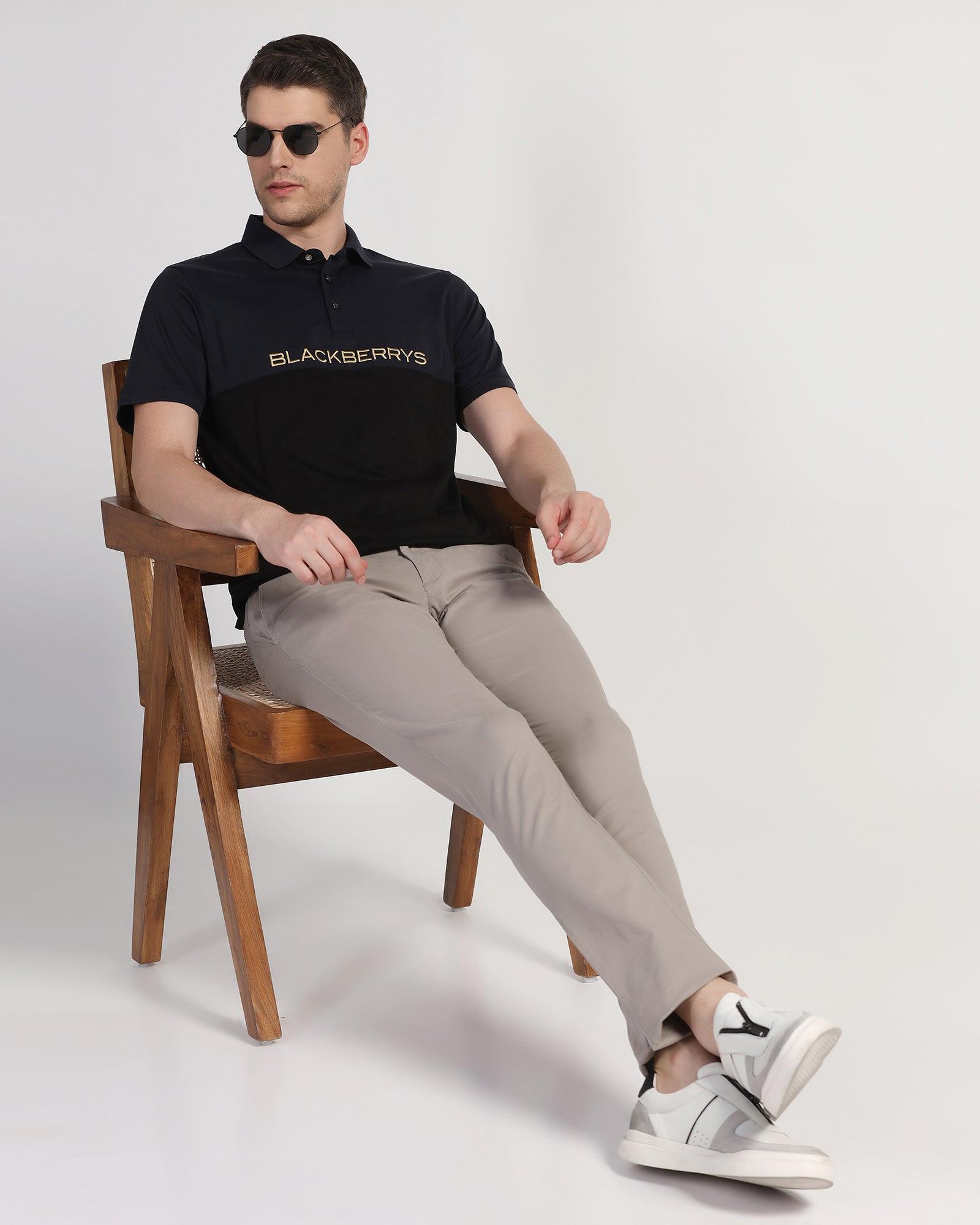 Slim Fit B-91 Casual Grey Solid Khaki - Lab - Blackberrys