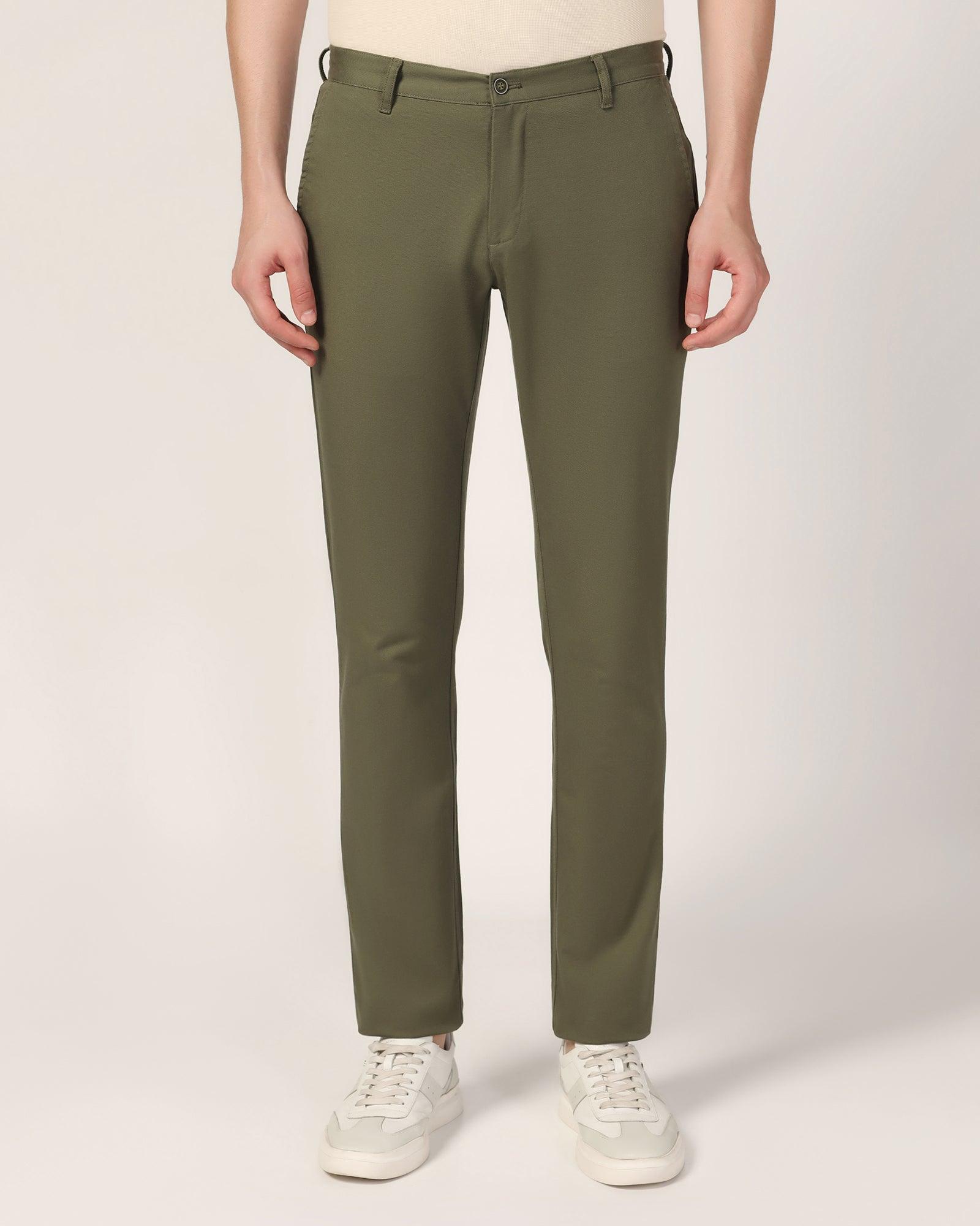 Slim Fit B-91 Casual Olive Solid Khakis - Mint - Blackberrys