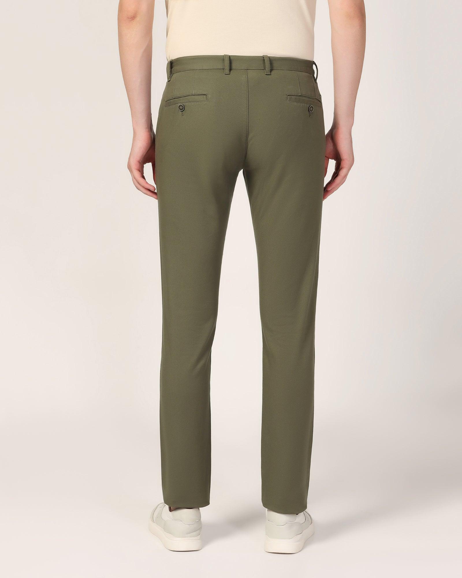 Slim Fit B-91 Casual Olive Solid Khakis - Mint - Blackberrys