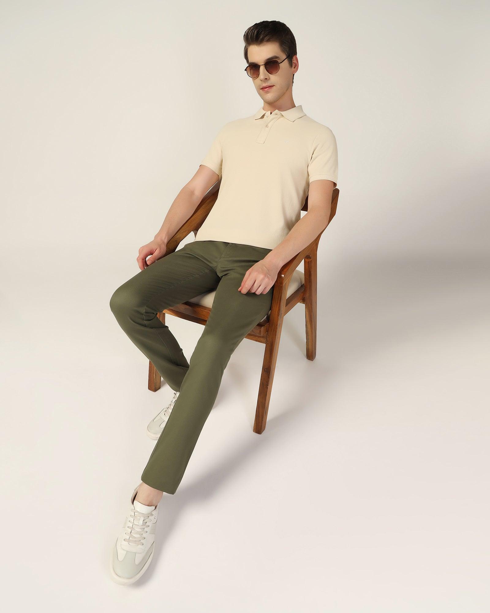Slim Fit B-91 Casual Olive Solid Khakis - Mint - Blackberrys