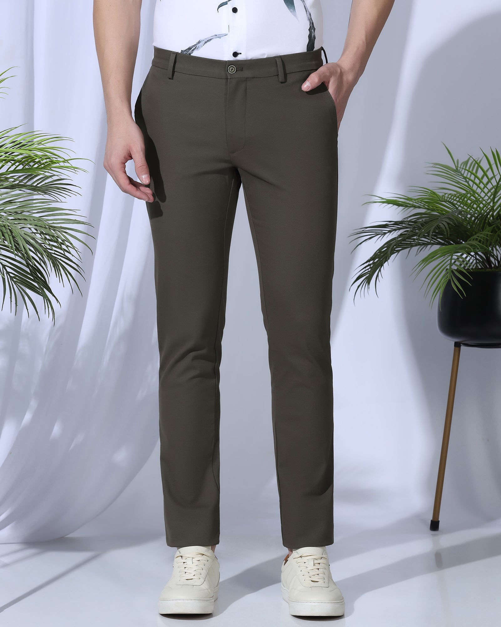 Slim Fit B-91 Casual Olive Textured Khakis - Kary