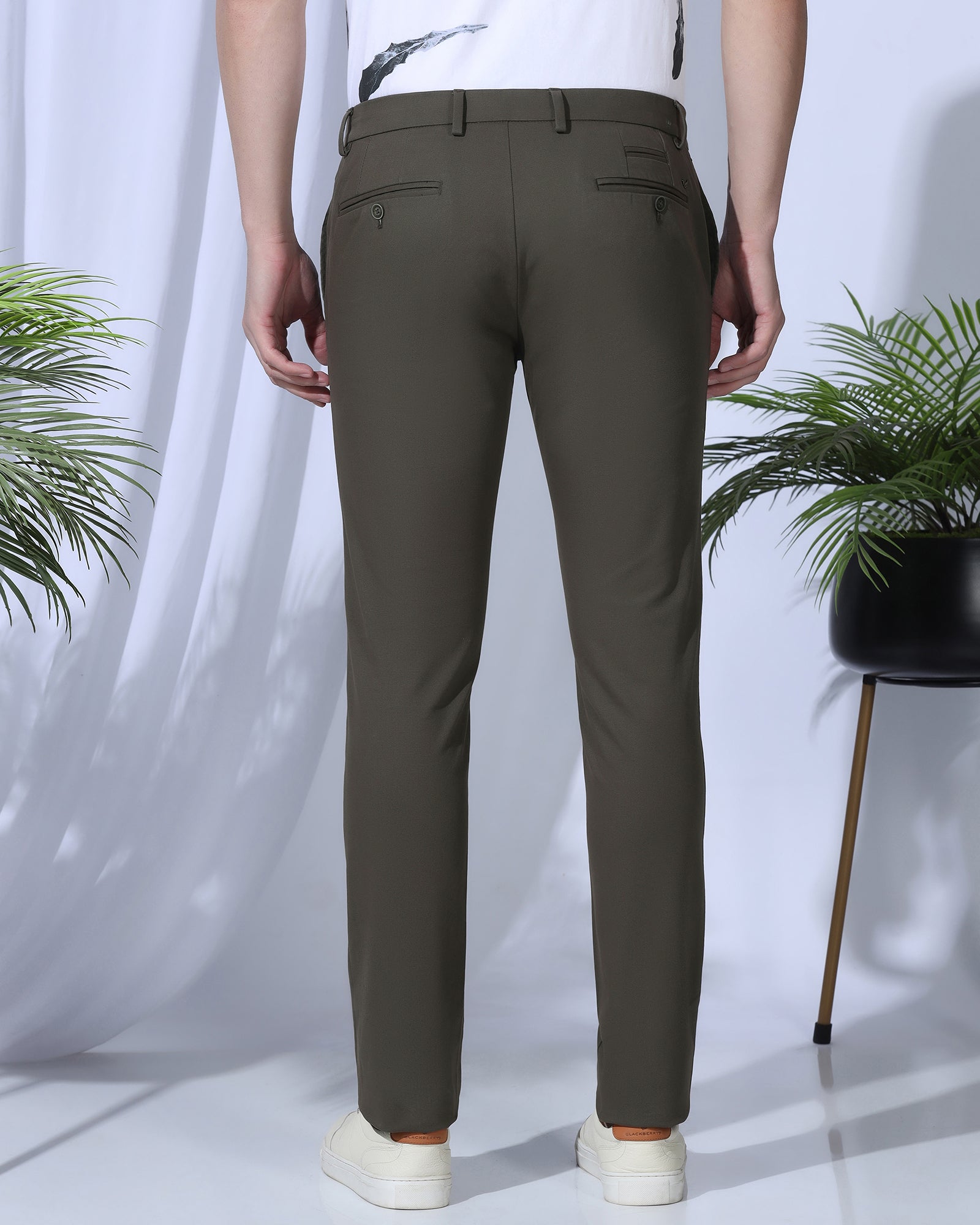 Slim Fit B-91 Casual Olive Textured Khakis - Kary