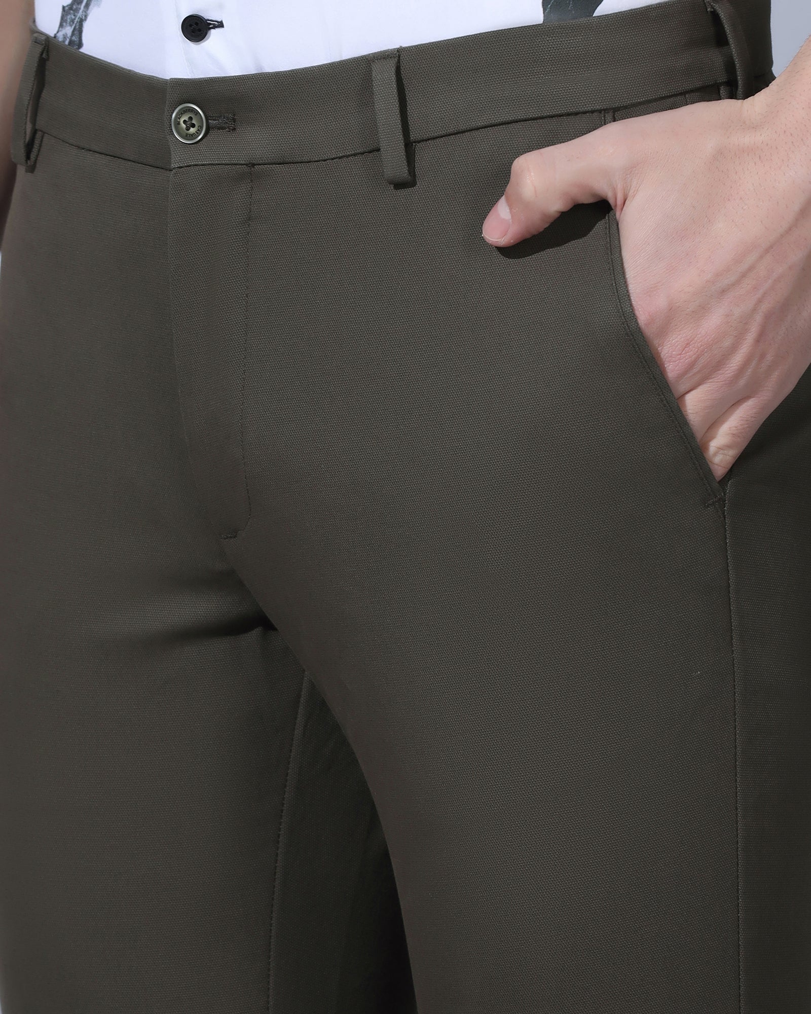 Slim Fit B-91 Casual Olive Textured Khakis - Kary