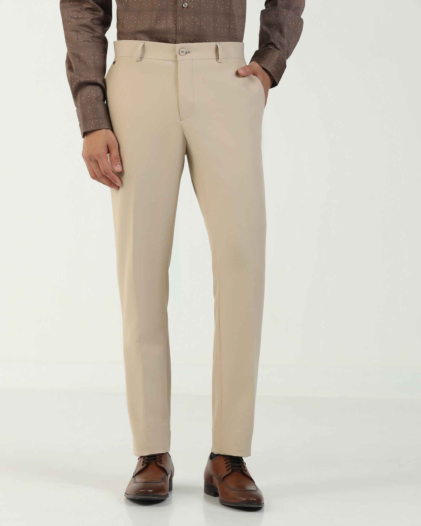 Slim Fit B-91 Formal Beige Solid Trouser - Kenneth