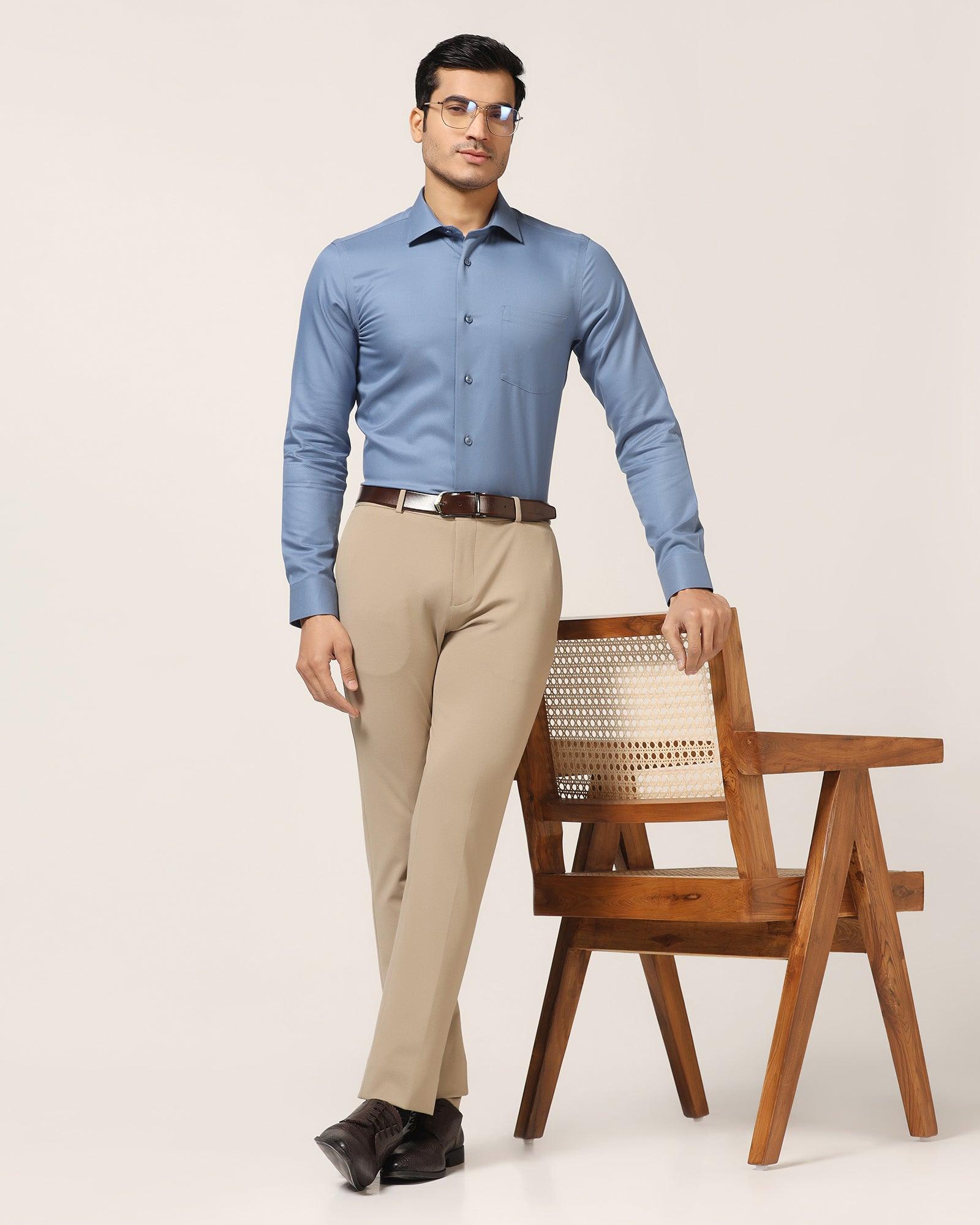Slim Fit B-91 Formal Beige Textured Trouser - Ace - Blackberrys