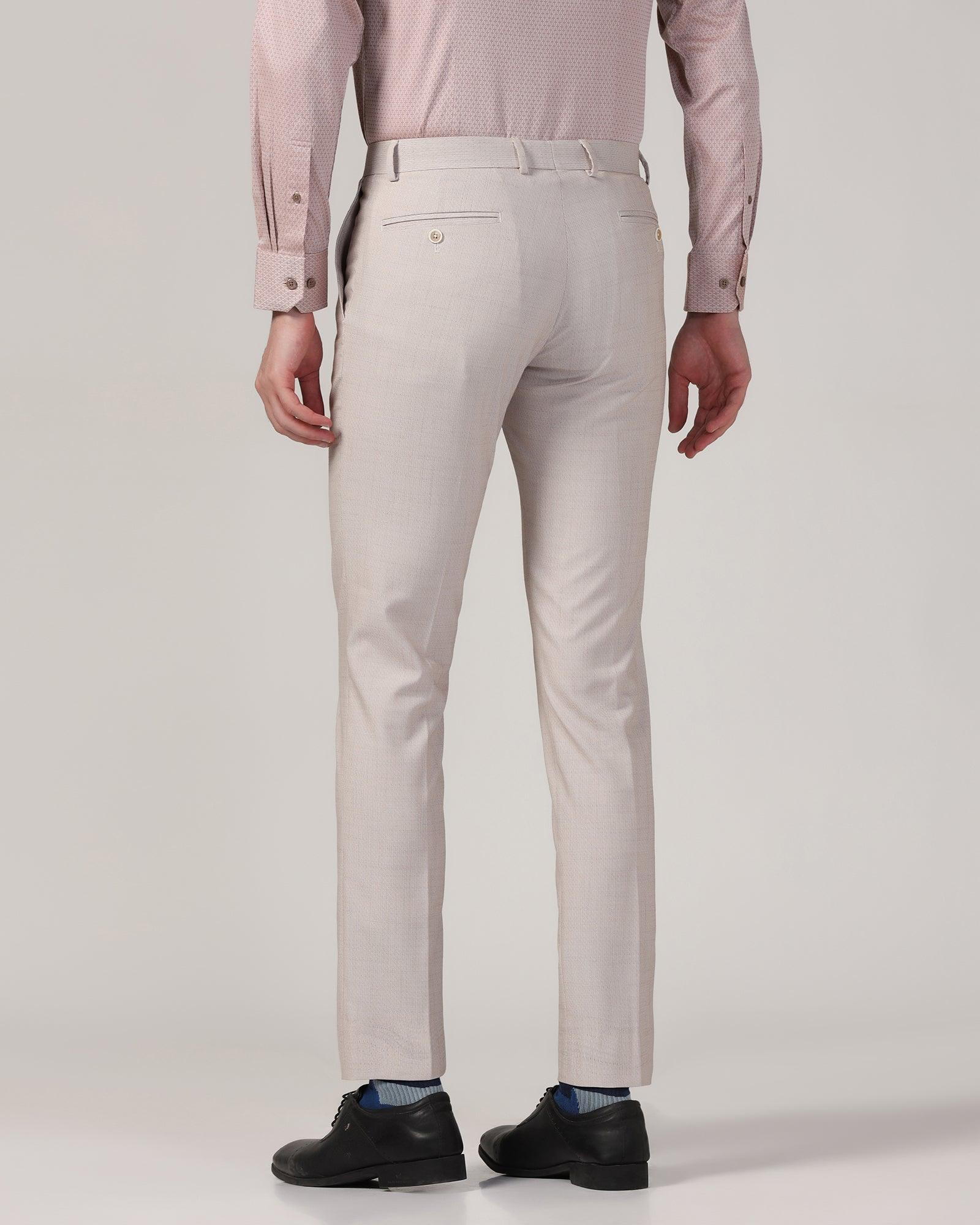 Slim Fit B-91 Formal Beige Textured Trouser - Harley - Blackberrys