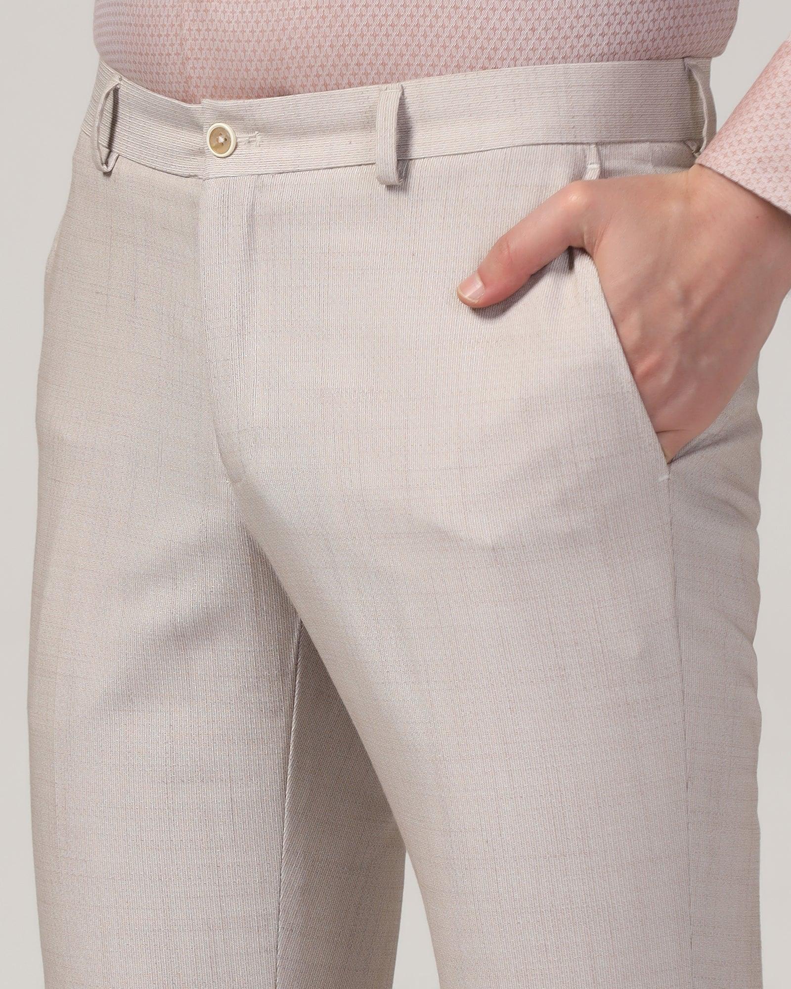 Slim Fit B-91 Formal Beige Textured Trouser - Harley - Blackberrys