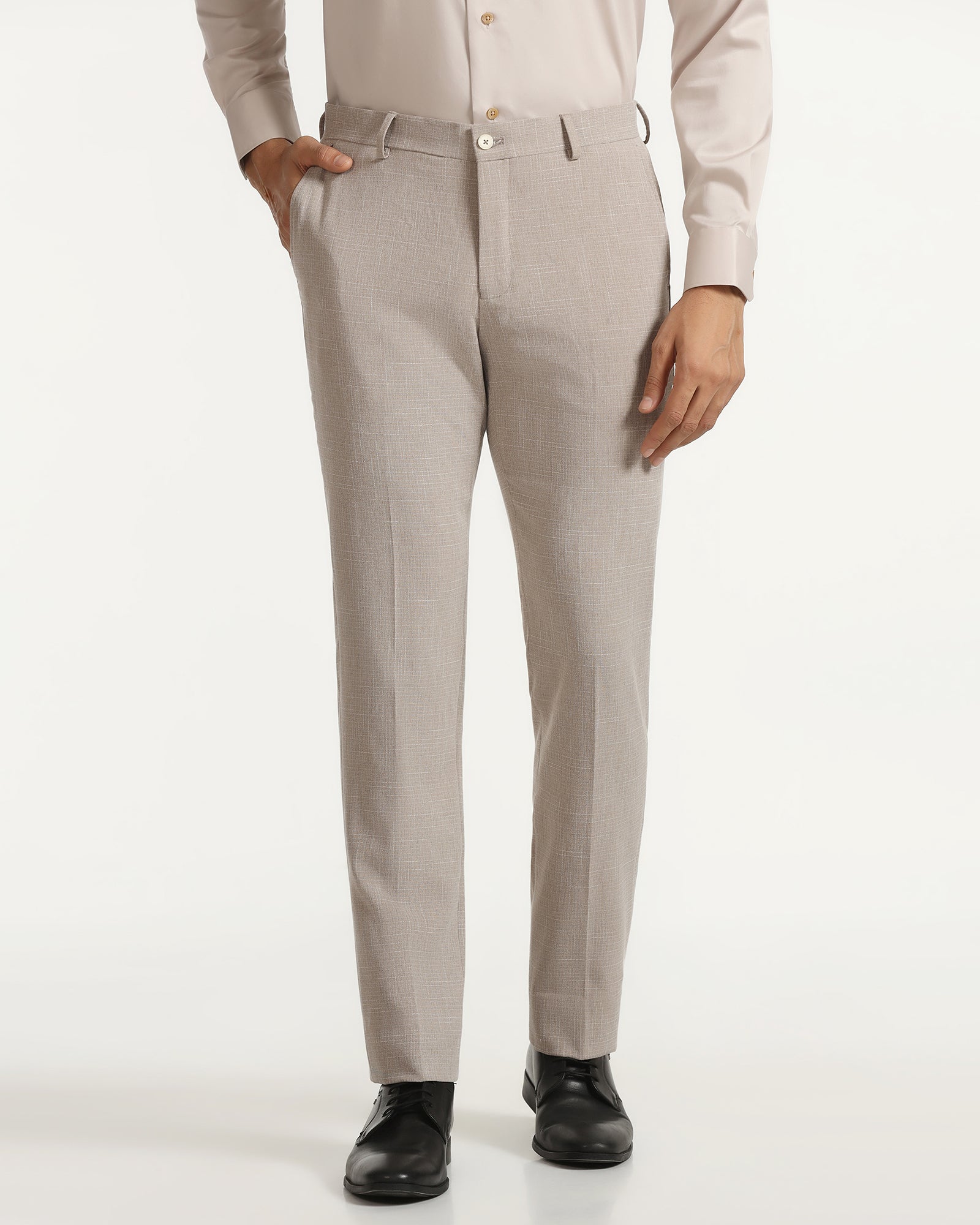 Slim Fit B-91 Formal Beige Textured Trouser - Tumi