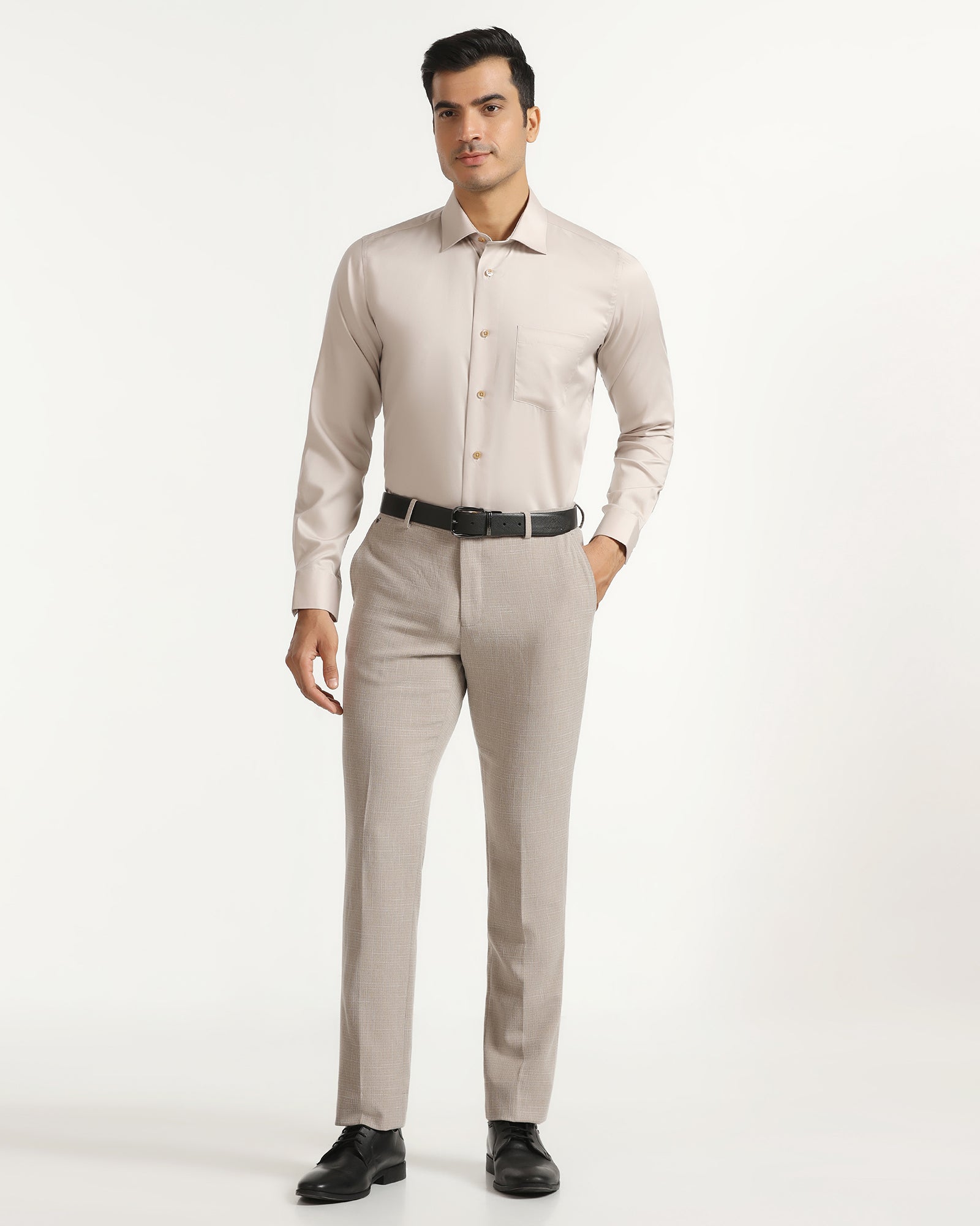Slim Fit B-91 Formal Beige Textured Trouser - Tumi