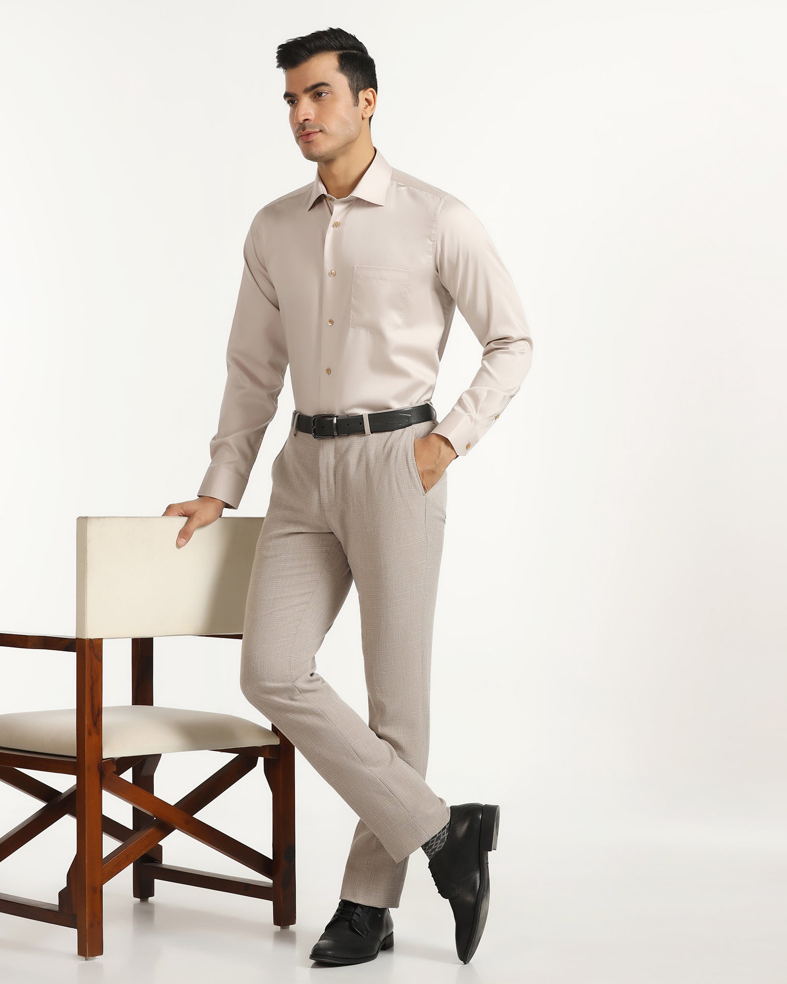 Slim Fit B-91 Formal Beige Textured Trouser - Tumi