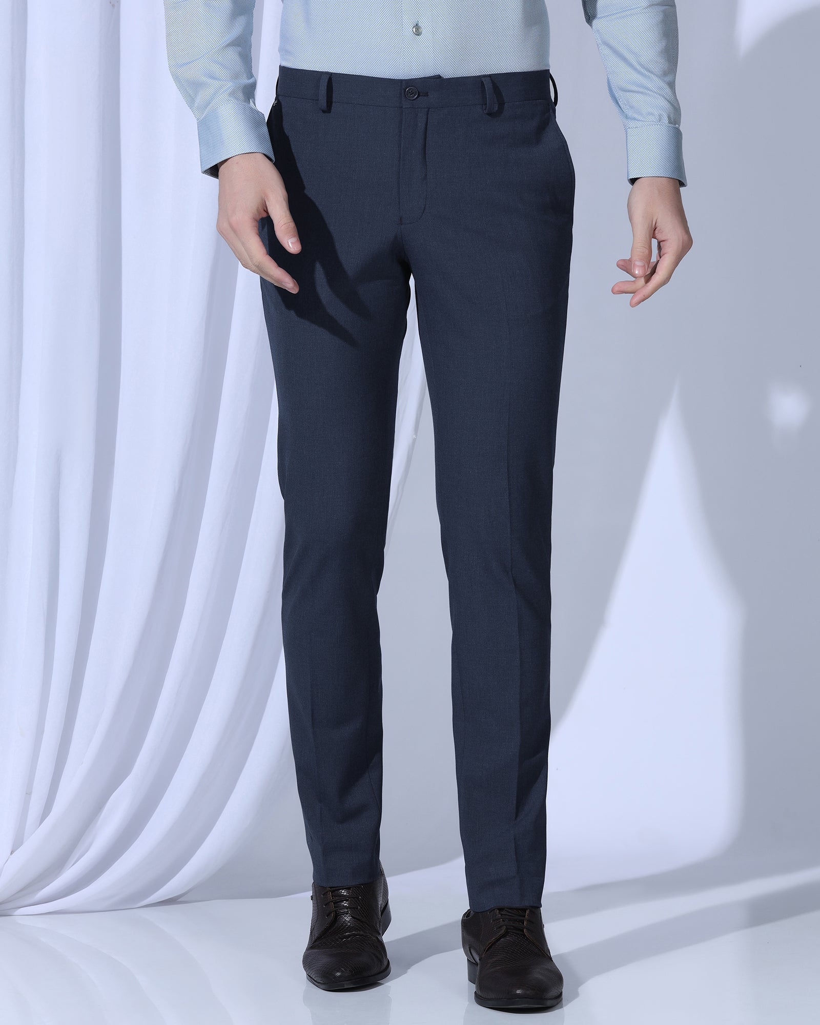 Slim Fit B-91 Formal Blue Solid Trouser - Jonny