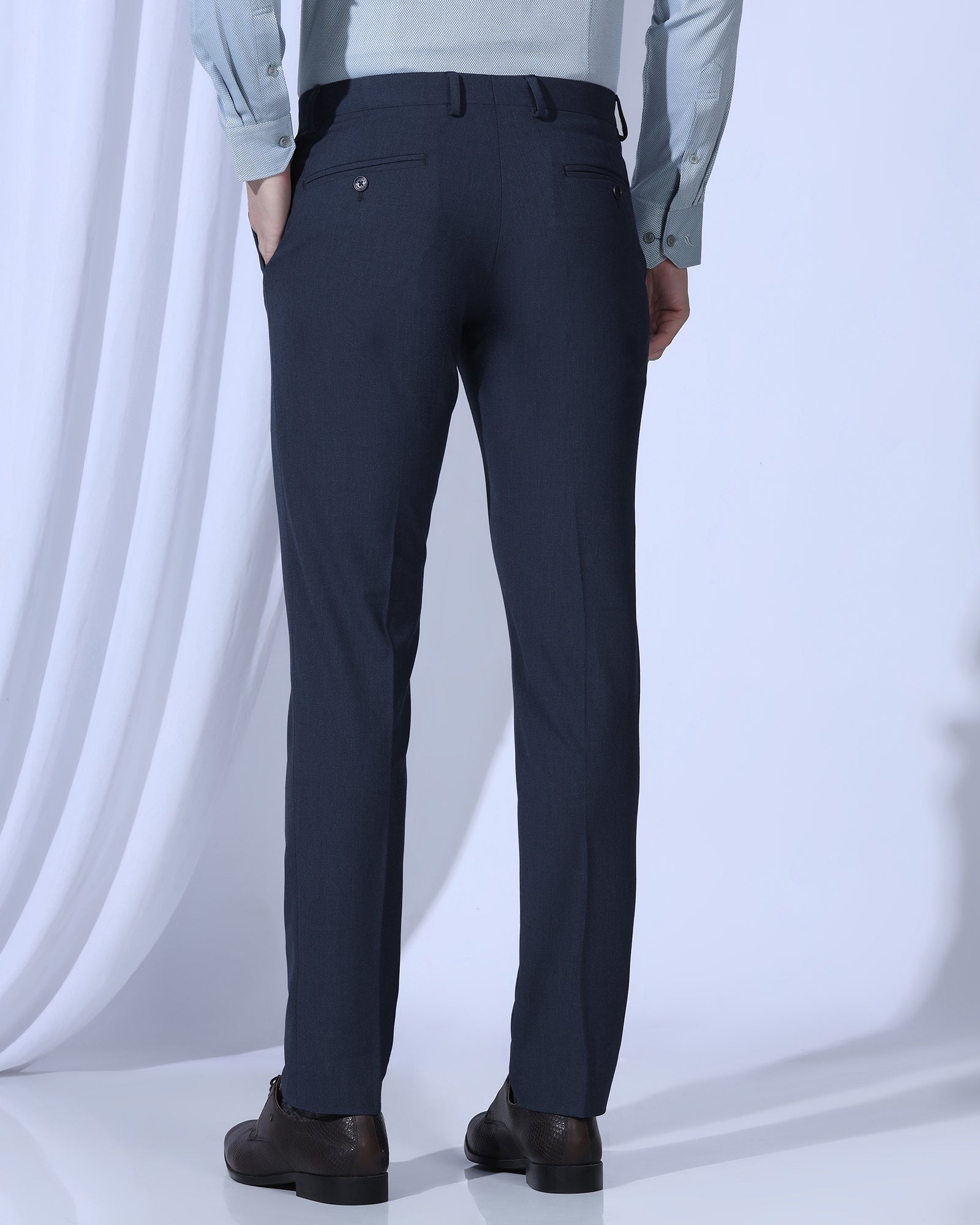 Slim Fit B-91 Formal Blue Solid Trouser - Jonny