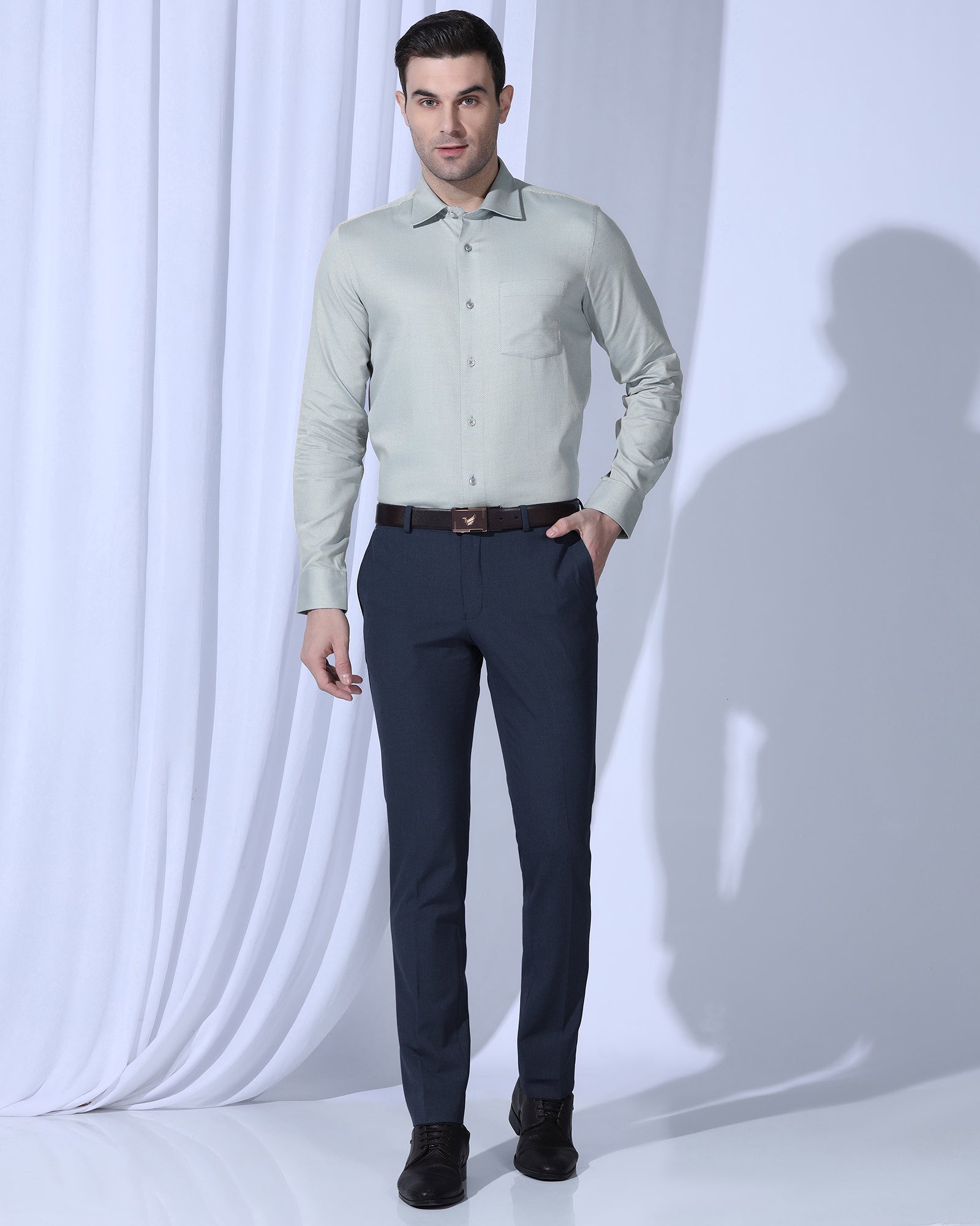 Slim Fit B-91 Formal Blue Solid Trouser - Jonny