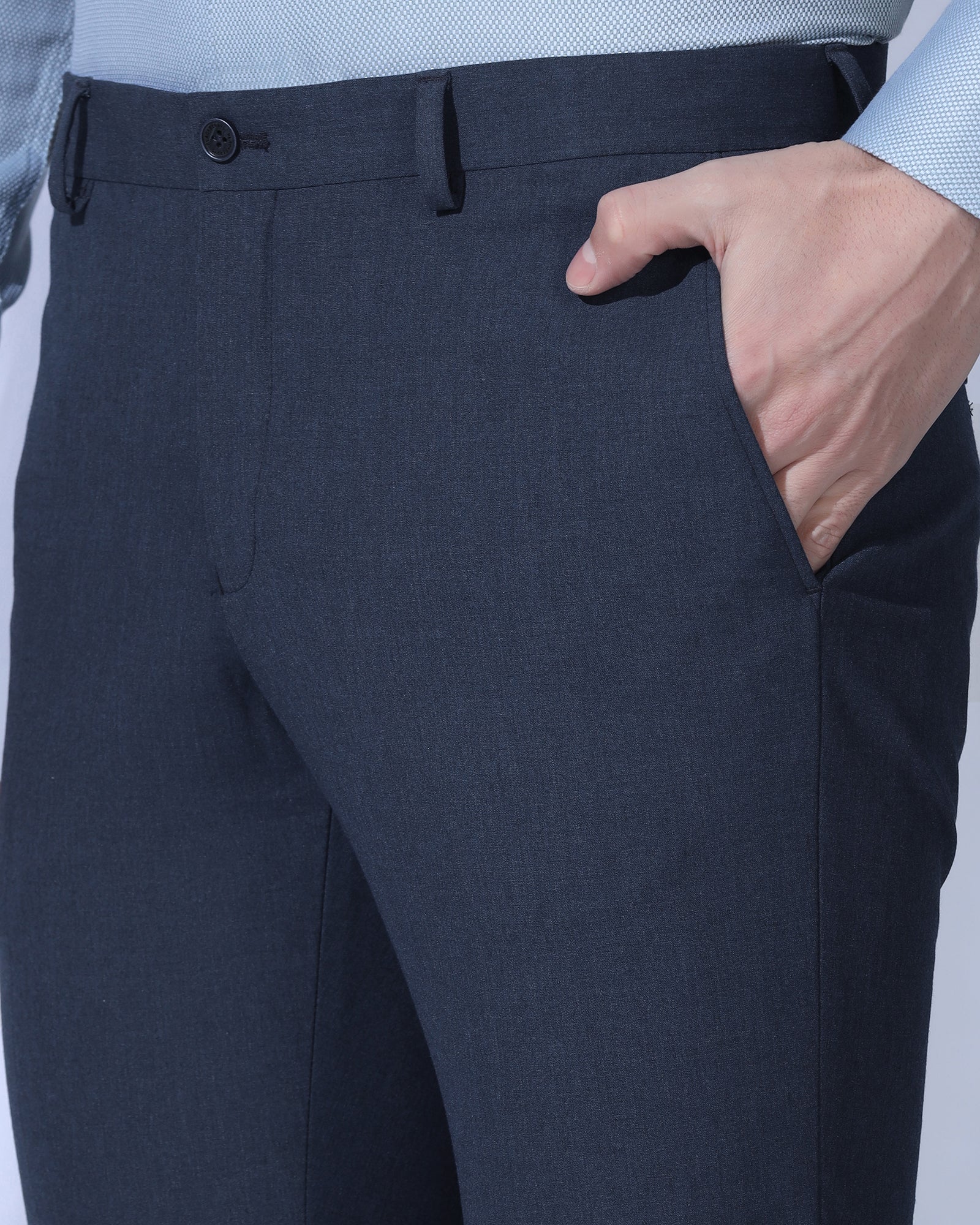 Slim Fit B-91 Formal Blue Solid Trouser - Jonny