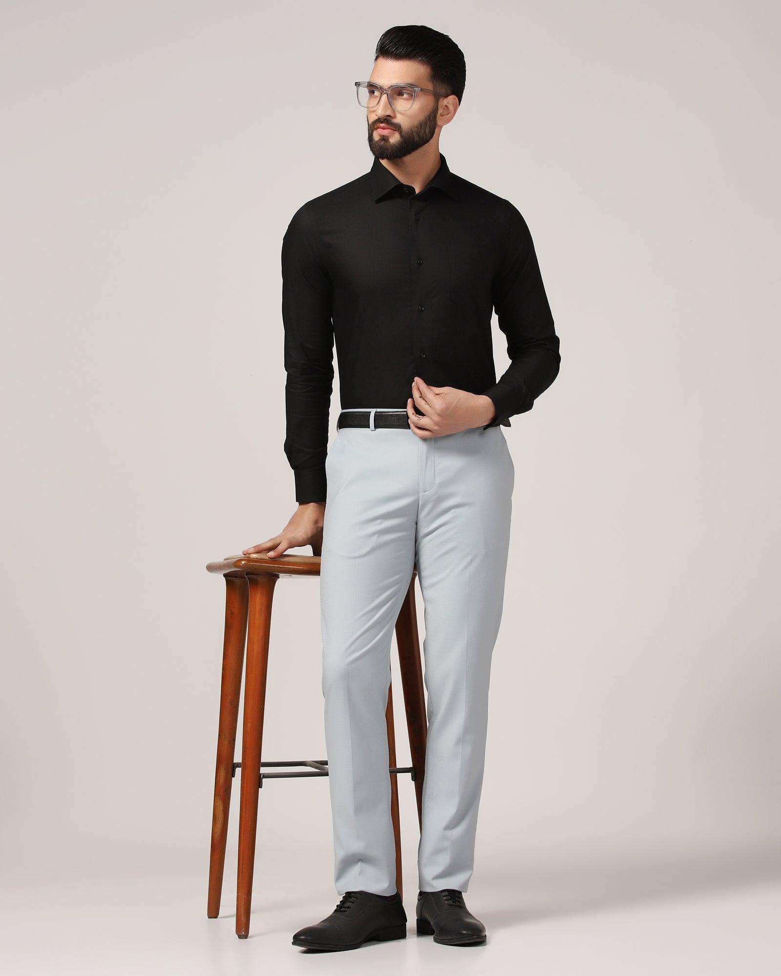 Slim Fit B-91 Formal Blue Textured Trouser - Adler - Blackberrys