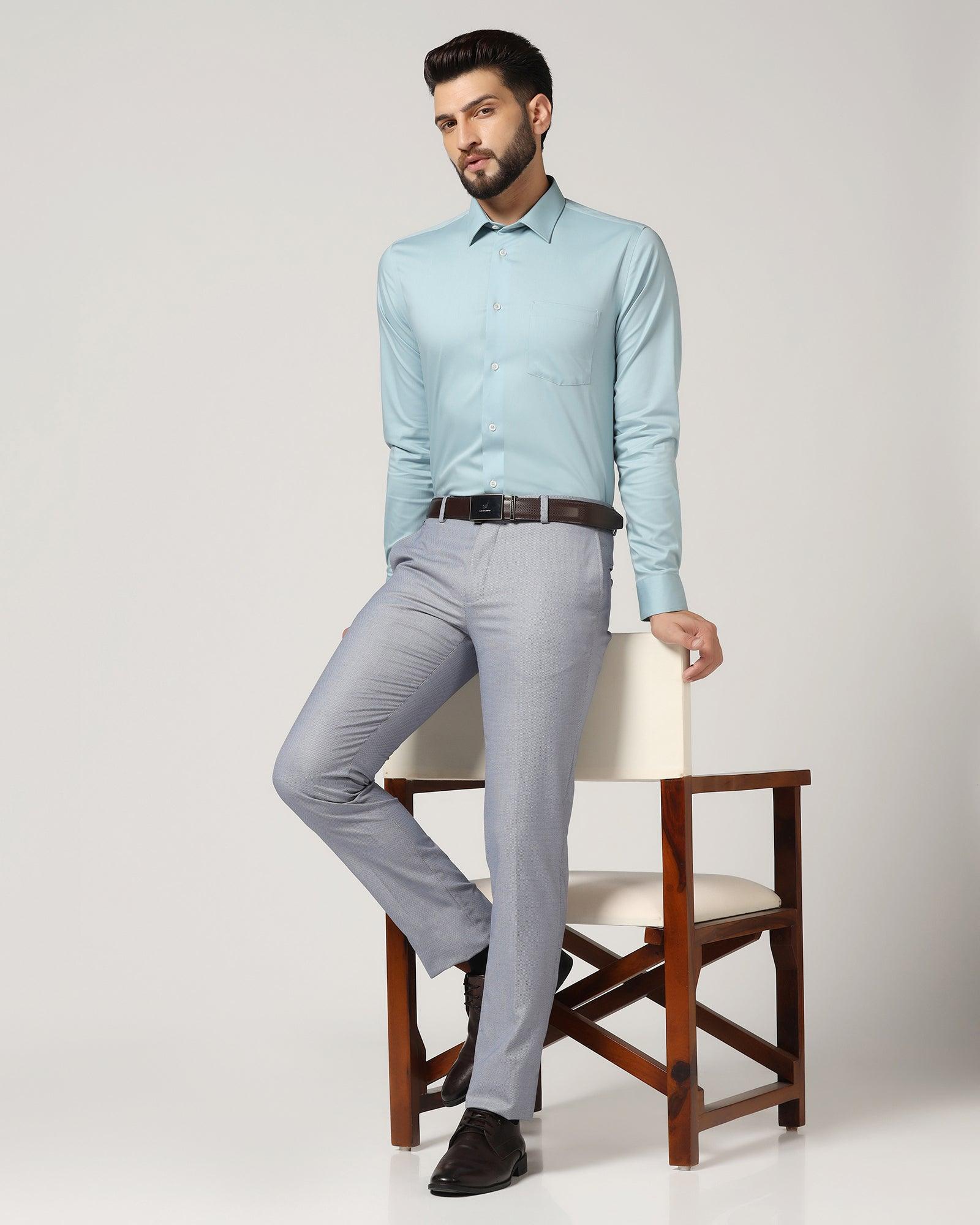 Slim fit B-91 Formal Blue Textured Trousers - Hoop - Blackberrys