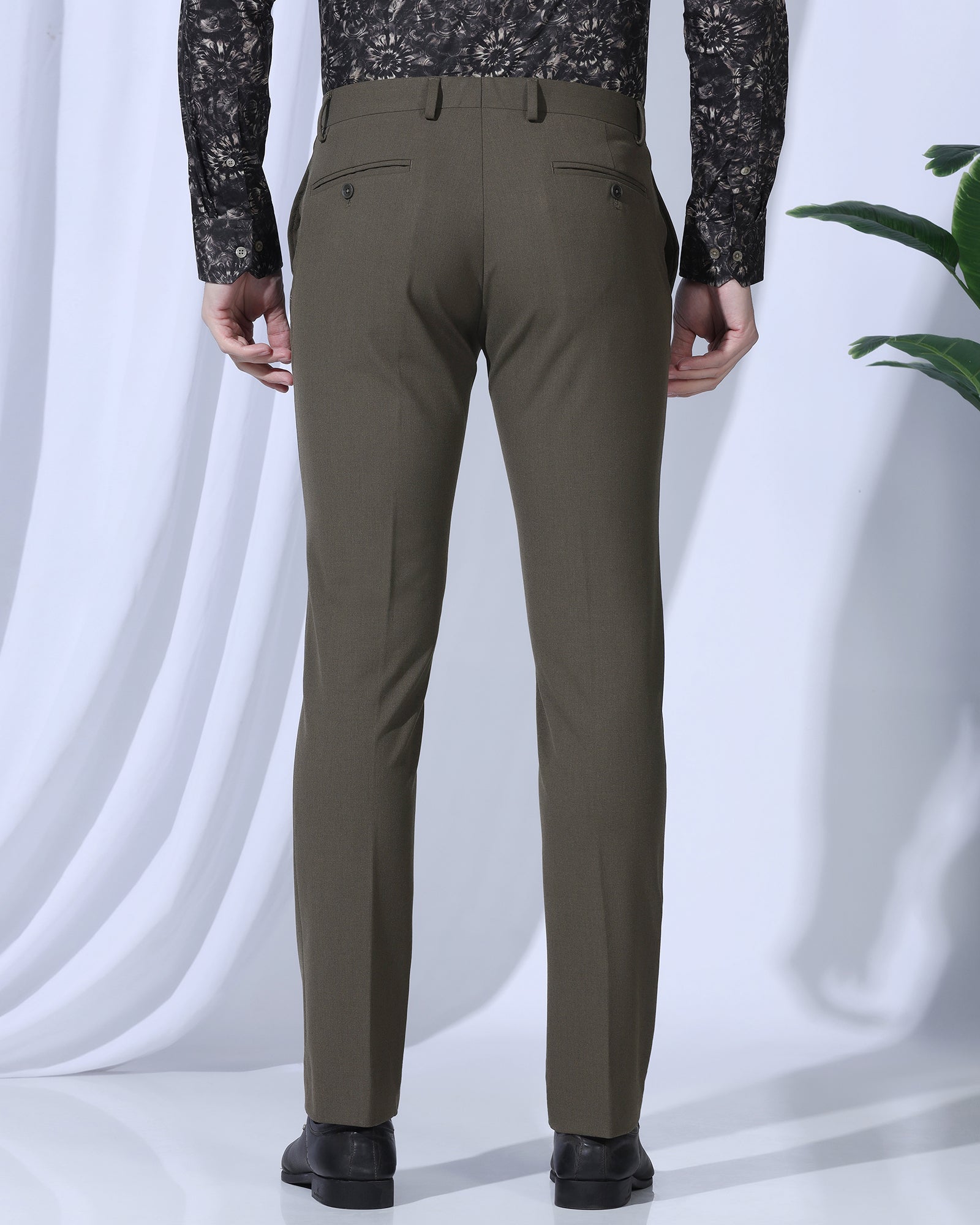 Slim Fit B-91 Formal Brown Solid Trouser - Jonny