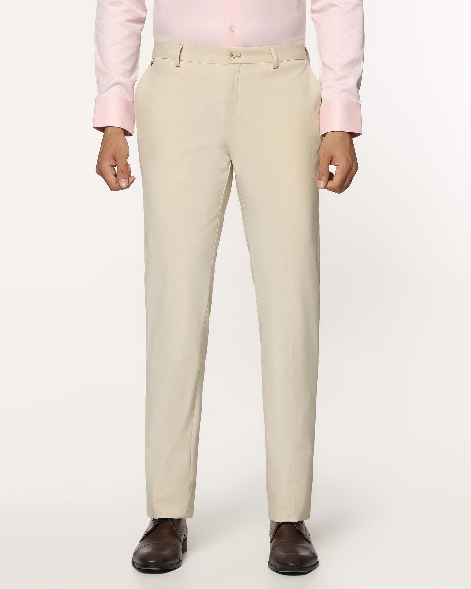 Slim Fit B-91 Formal Cream Solid Trouser - Jonny