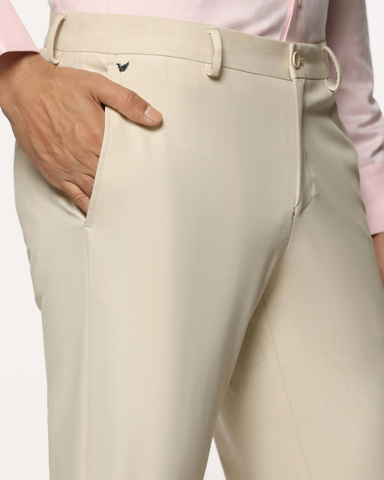 Slim Fit B-91 Formal Cream Solid Trouser - Jonny