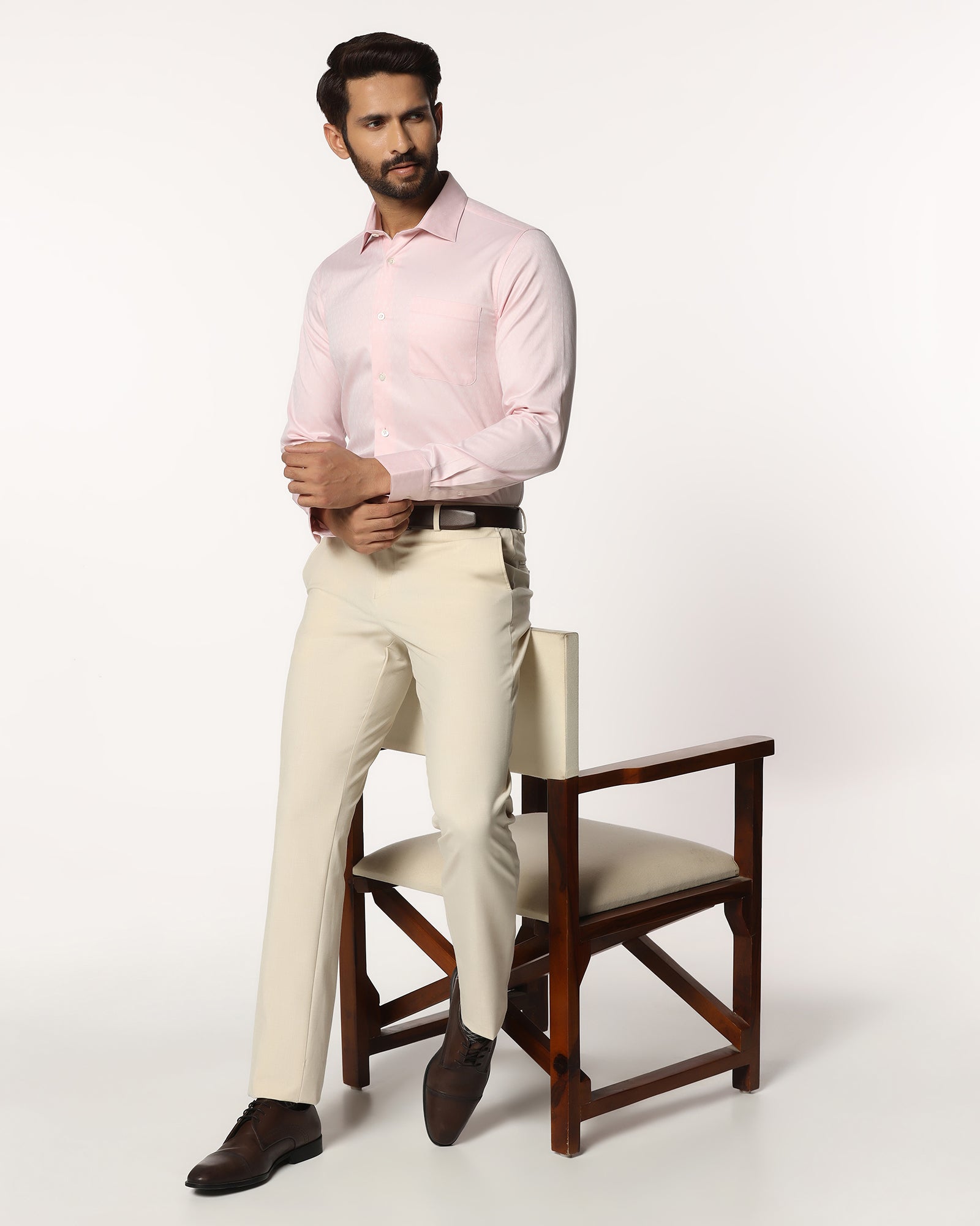 Slim Fit B-91 Formal Cream Solid Trouser - Jonny