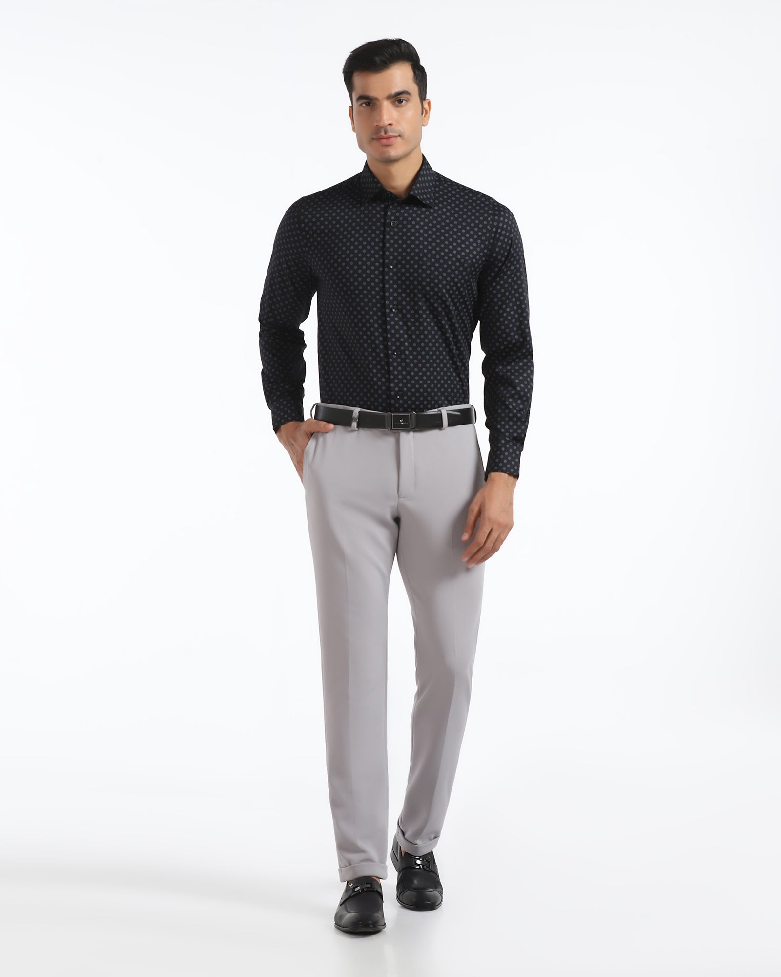 Slim Fit B-91 Formal Grey Textured Trouser - Davidoff