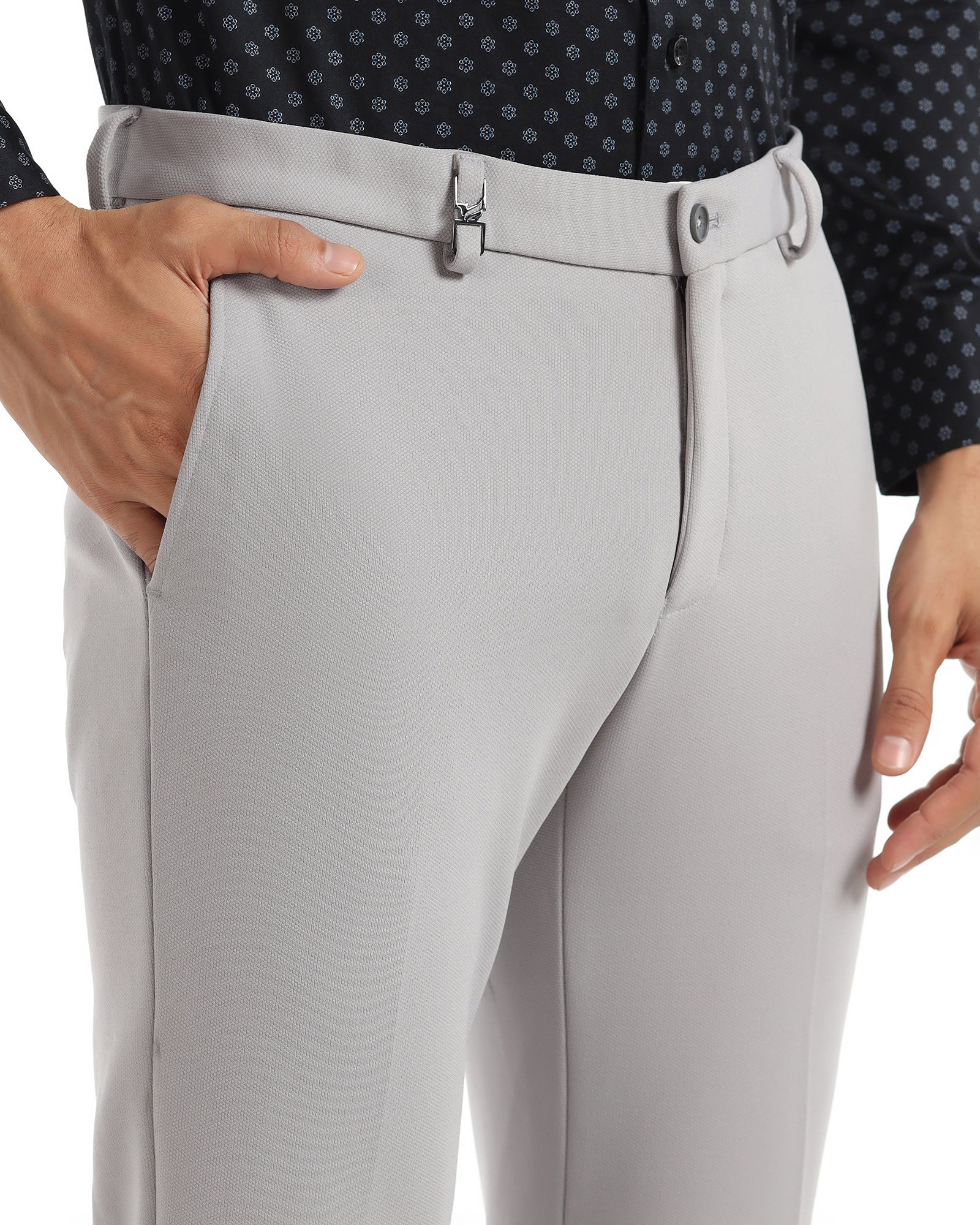 Slim Fit B-91 Formal Grey Textured Trouser - Davidoff