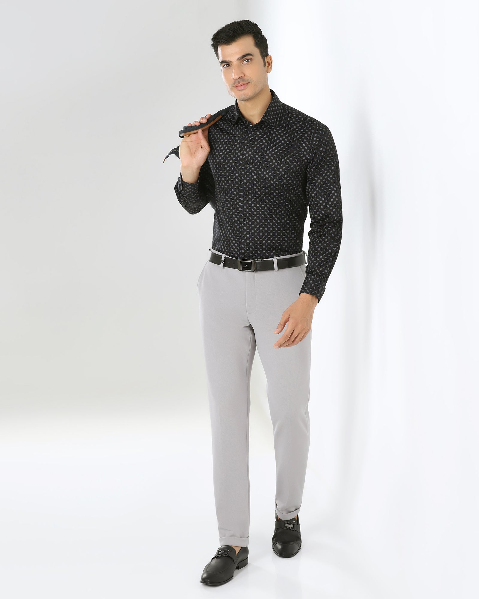 Slim Fit B-91 Formal Grey Textured Trouser - Davidoff
