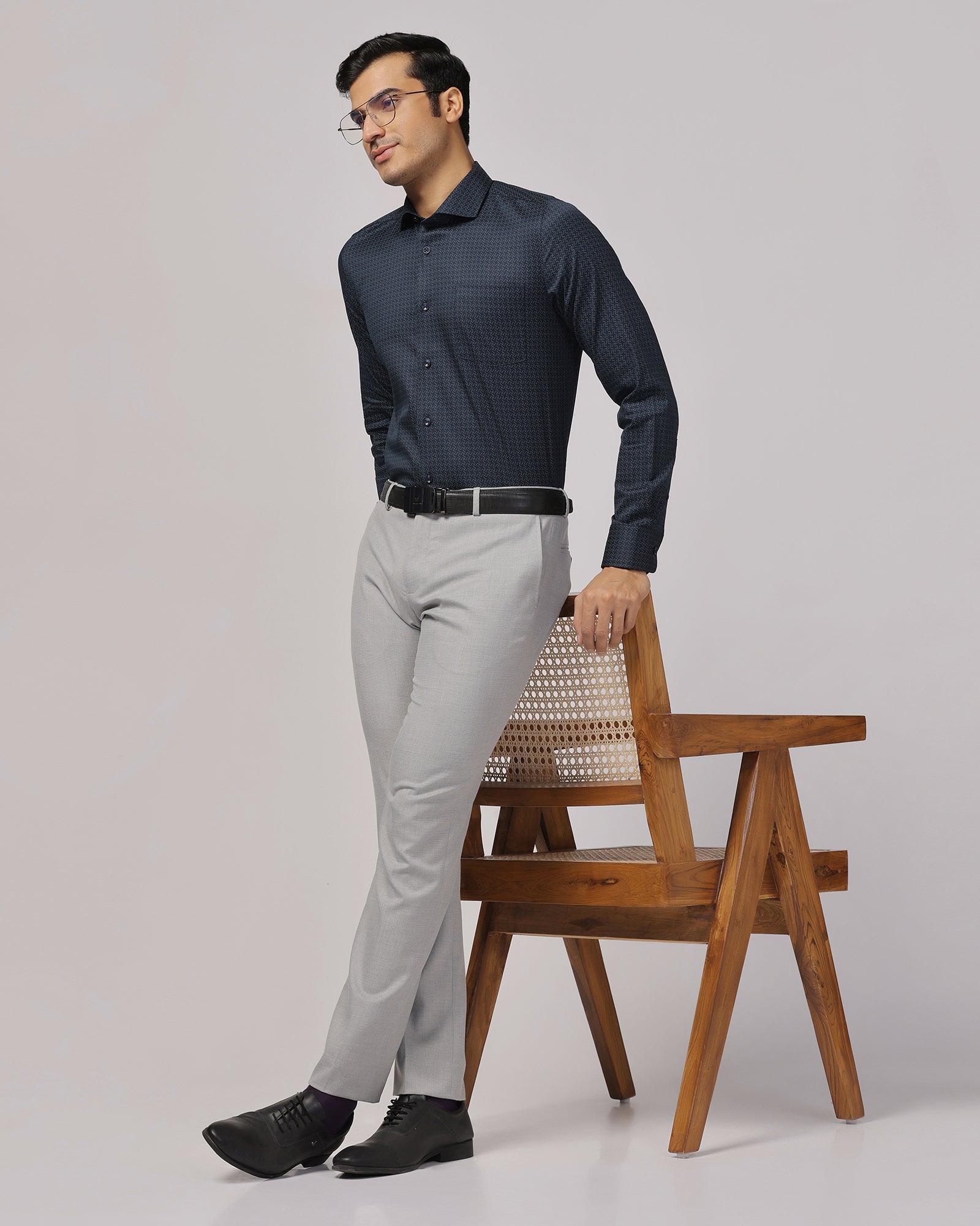 Slim Fit B-91 Formal Grey Textured Trouser - Zing - Blackberrys