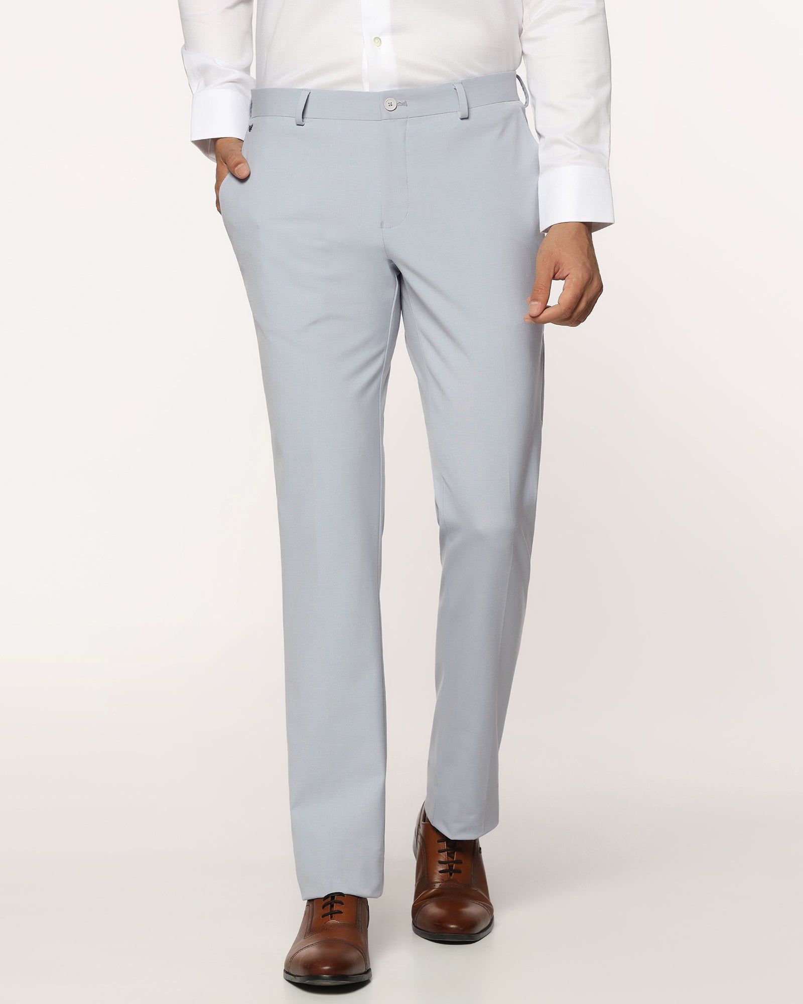 Slim Fit B-91 Formal Light Blue Solid Trouser - Jonny