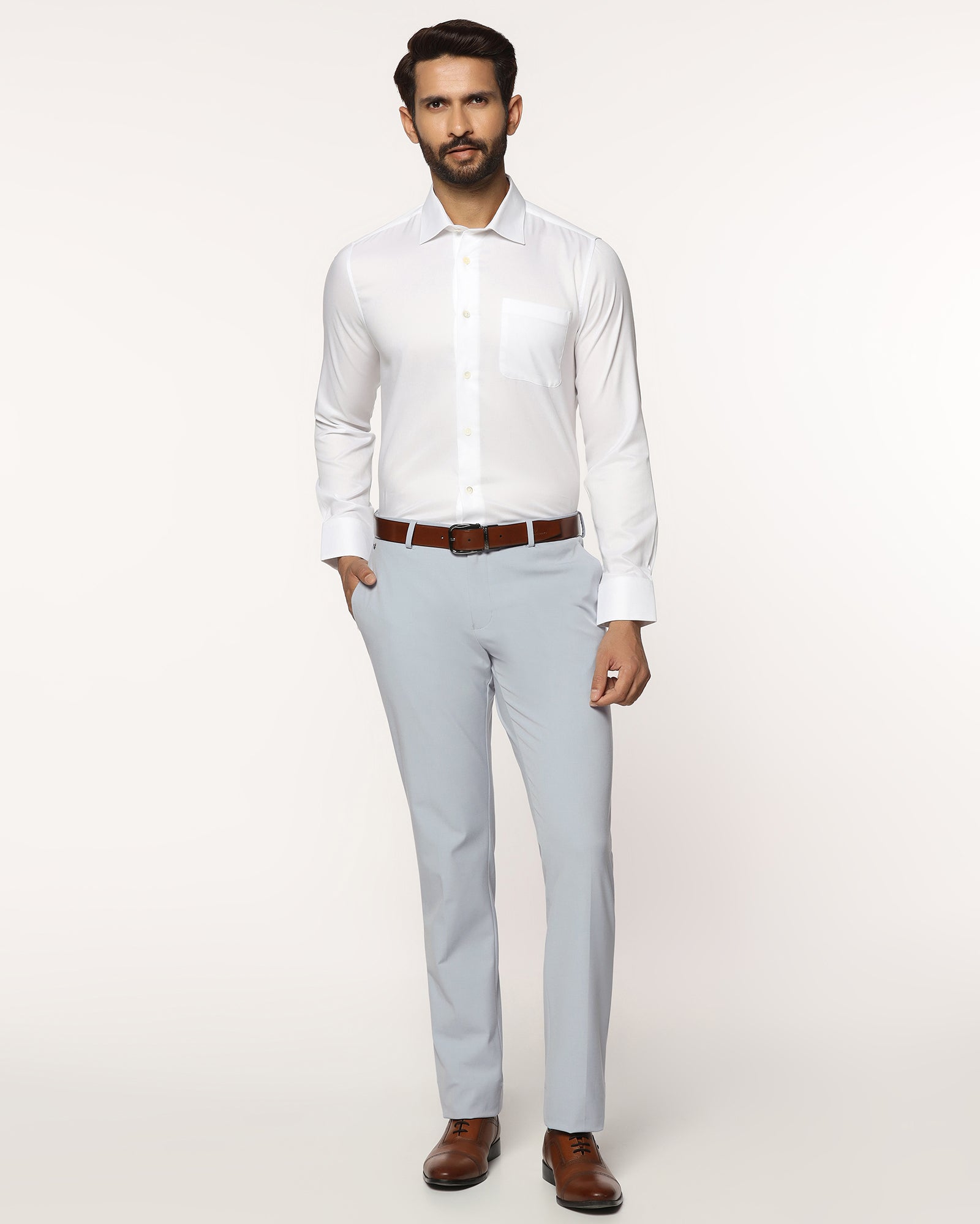 Slim Fit B-91 Formal Light Blue Solid Trouser - Jonny
