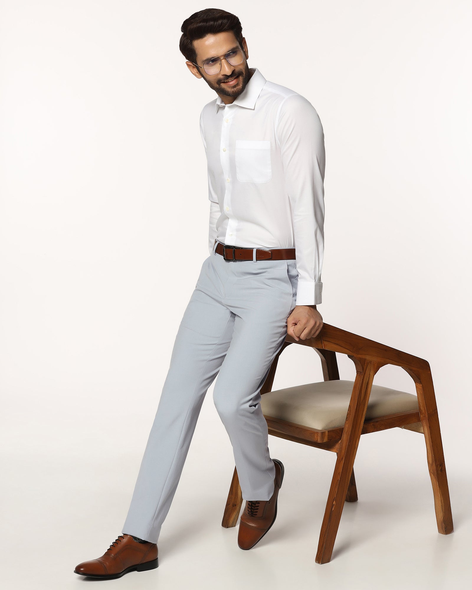 Slim Fit B-91 Formal Light Blue Solid Trouser - Jonny